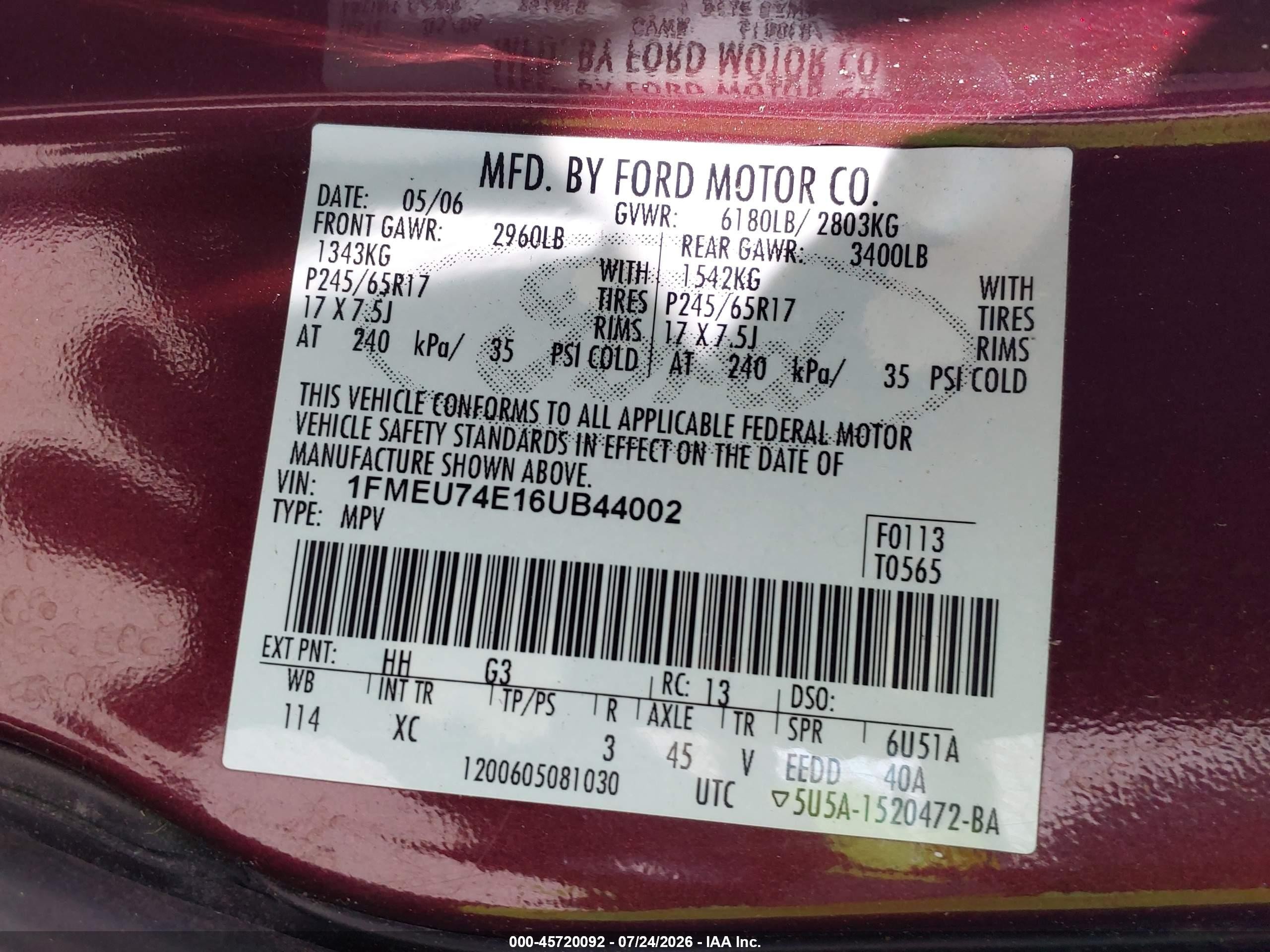 2006 Ford Explorer Eddie Bauer Burgundy vin: 1FMEU74E16UB44002