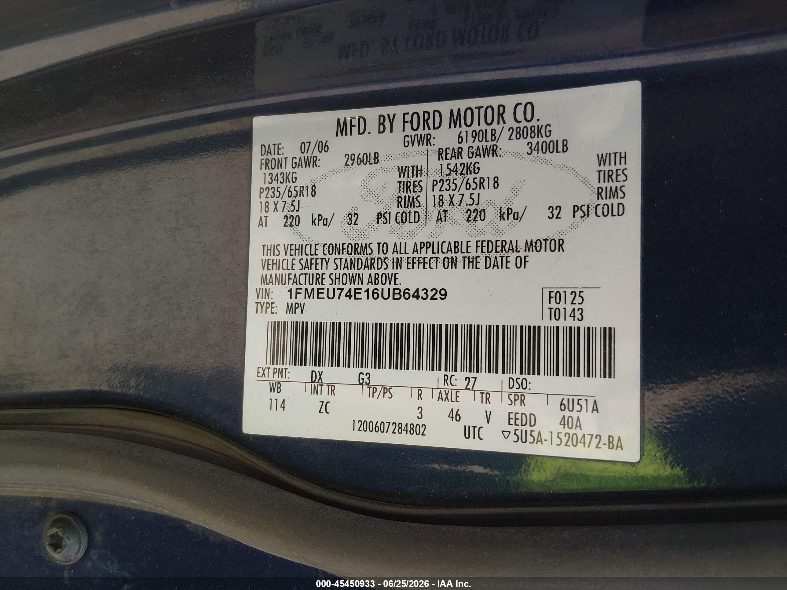 2006 Ford Explorer Eddie Bauer Blue vin: 1FMEU74E16UB64329
