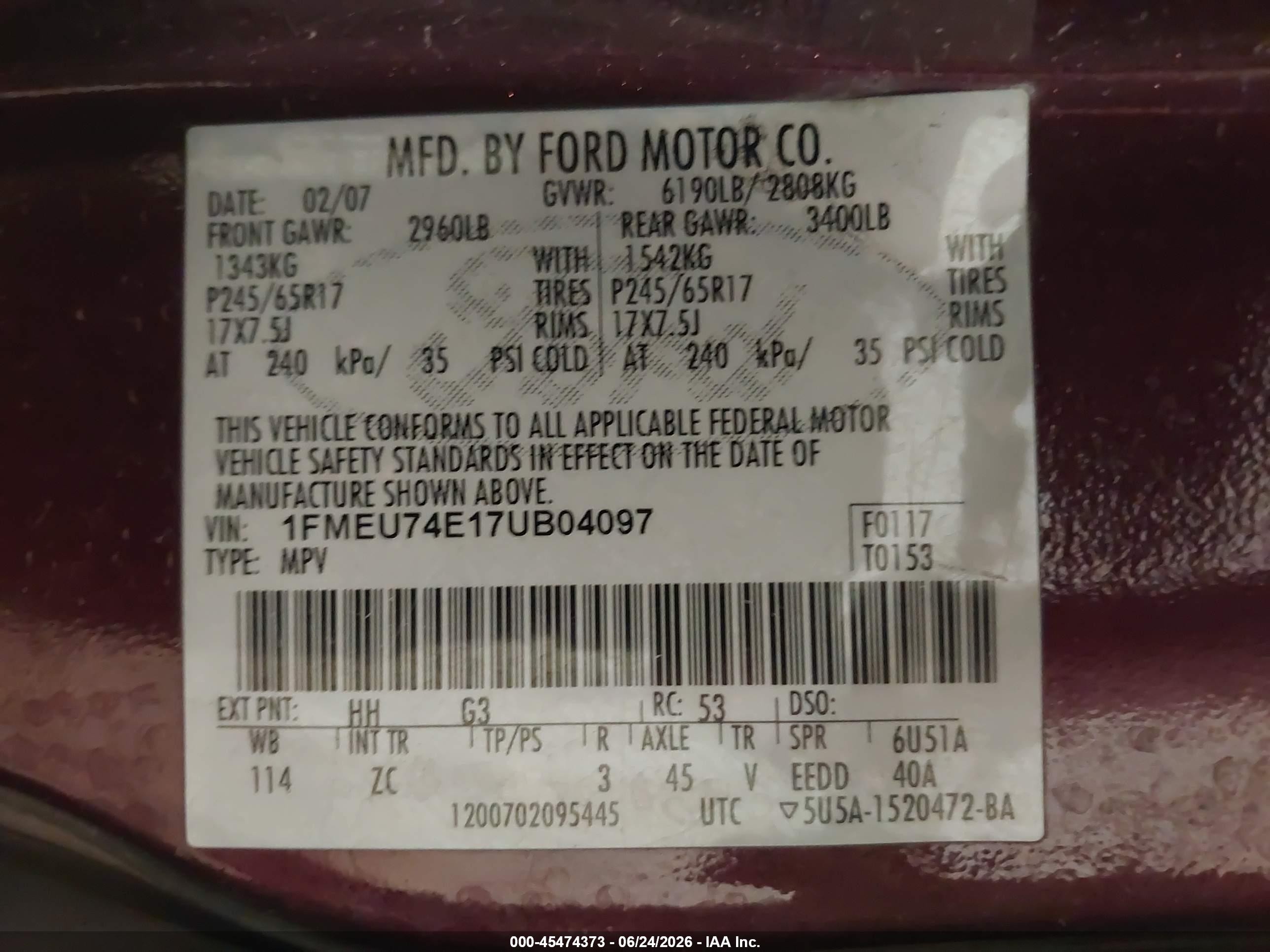 2007 Ford Explorer Eddie Bauer Maroon vin: 1FMEU74E17UB04097