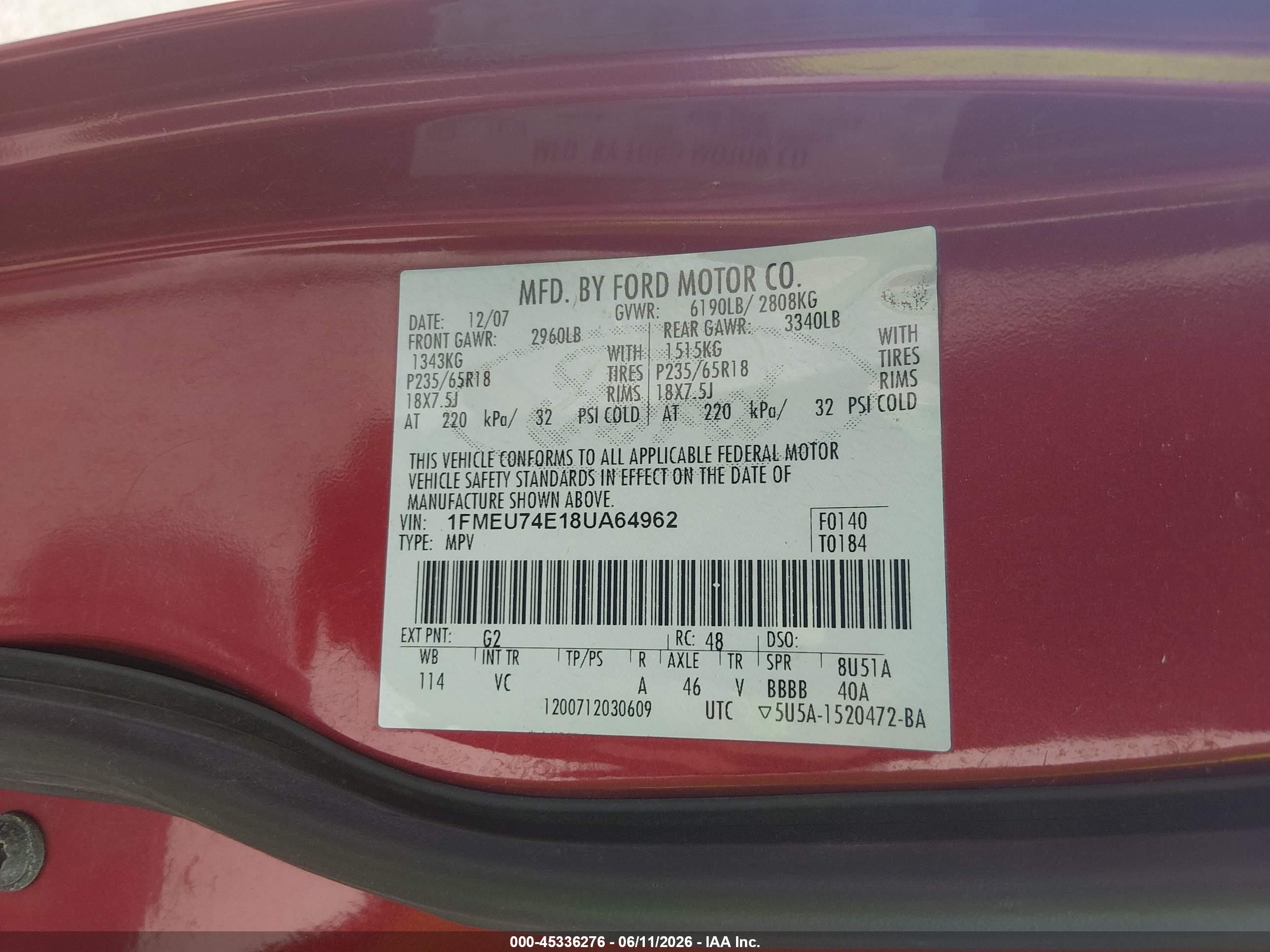 2008 Ford Explorer Eddie Bauer Red vin: 1FMEU74E18UA64962