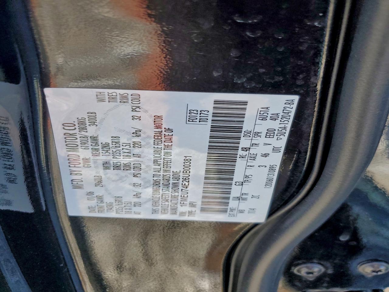 2006 Ford Explorer Eddie Bauer Black vin: 1FMEU74E26UB00381