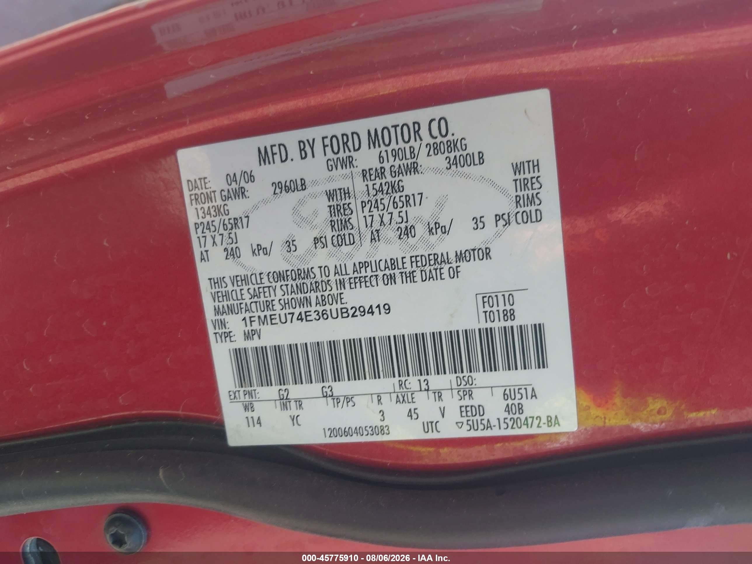 2006 Ford Explorer Eddie Bauer Красный vin: 1FMEU74E36UB29419