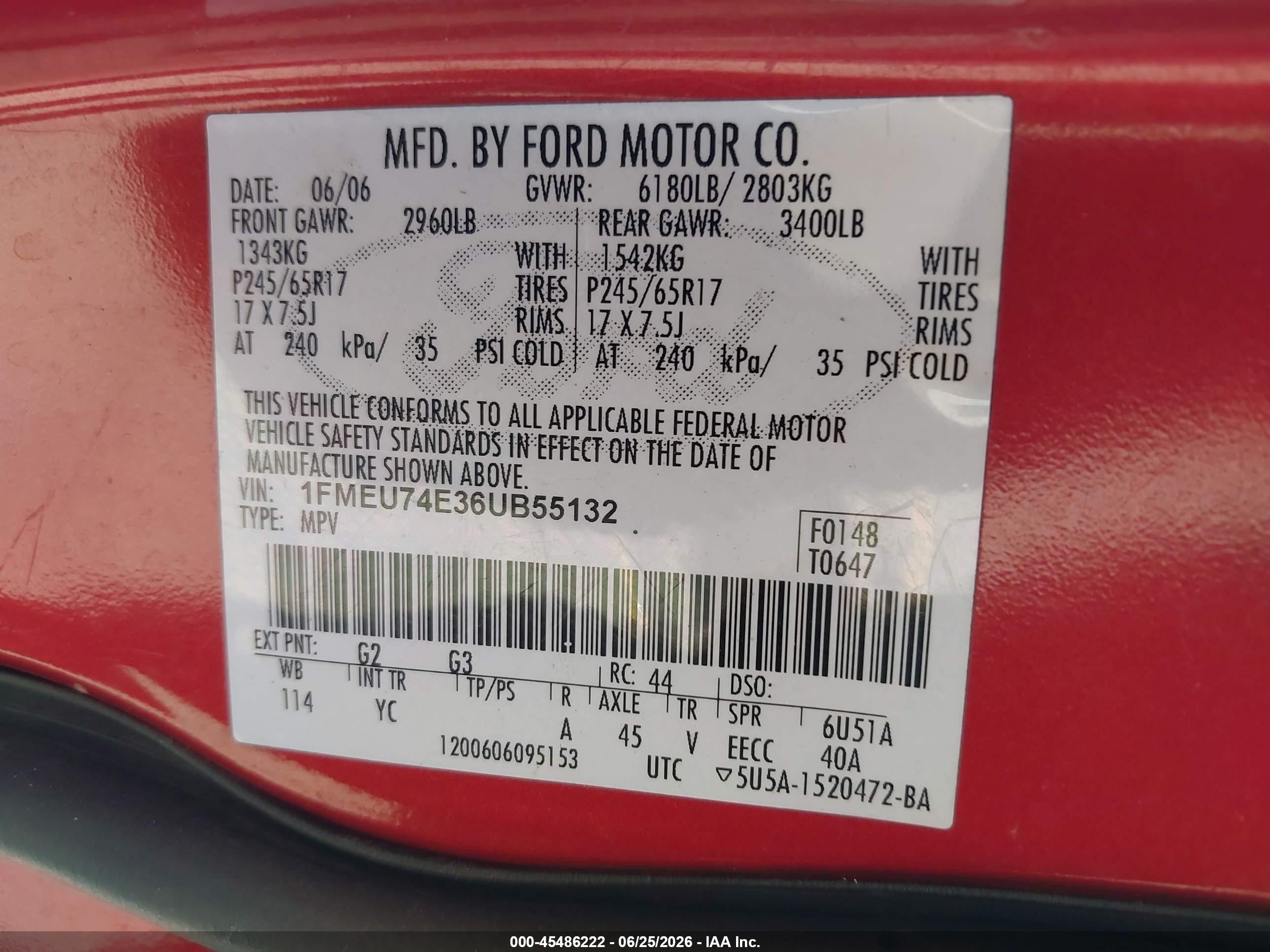 2006 Ford Explorer Eddie Bauer Red vin: 1FMEU74E36UB55132