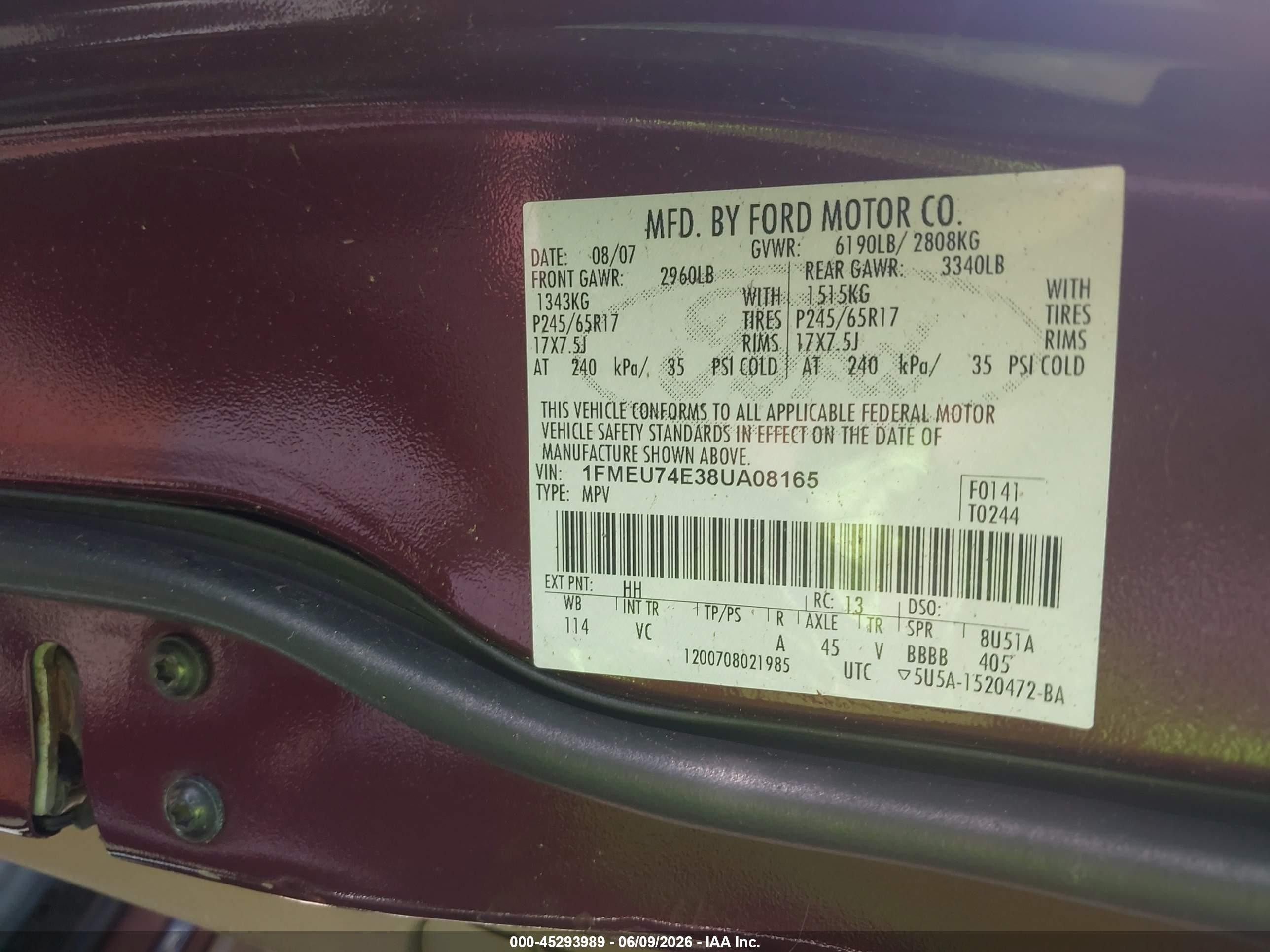 2008 Ford Explorer Eddie Bauer Red vin: 1FMEU74E38UA08165