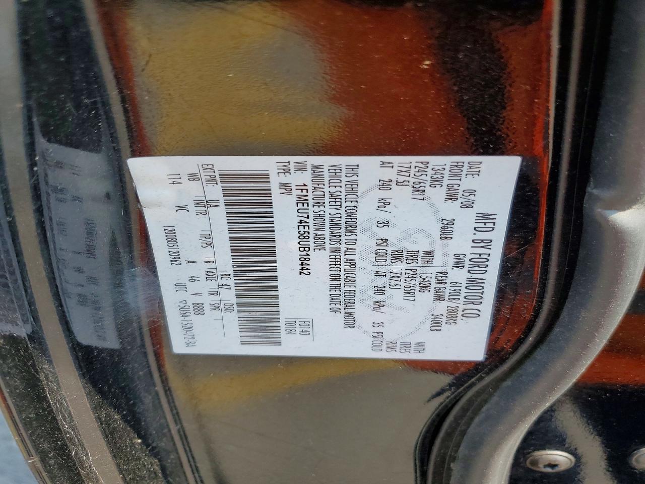 2008 Ford Explorer Eddie Bauer Black vin: 1FMEU74E58UB18442