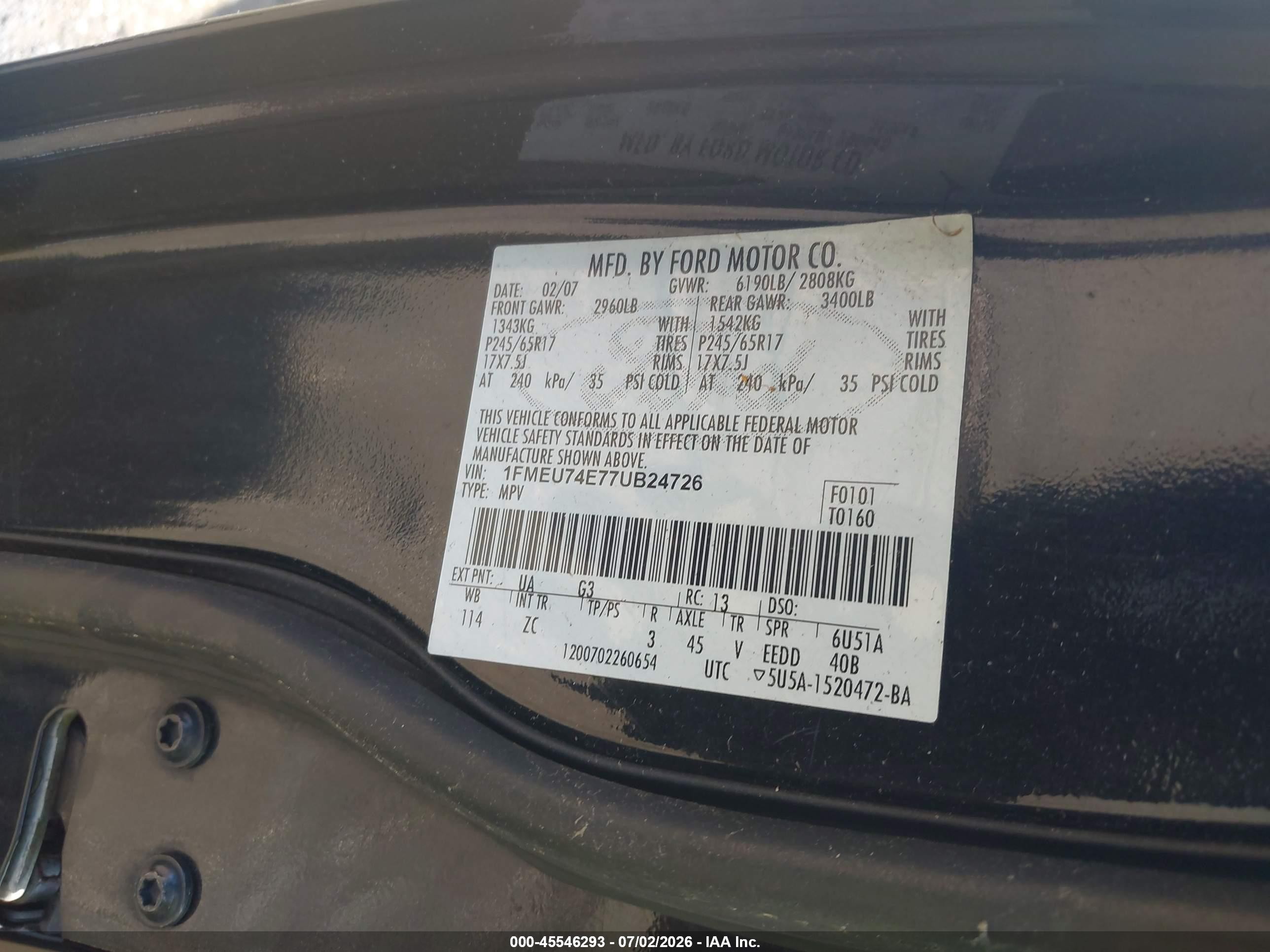 2007 Ford Explorer Eddie Bauer Черный vin: 1FMEU74E77UB24726