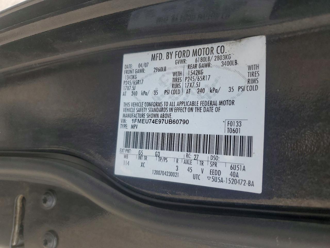 2007 Ford Explorer Eddie Bauer Black vin: 1FMEU74E97UB60790