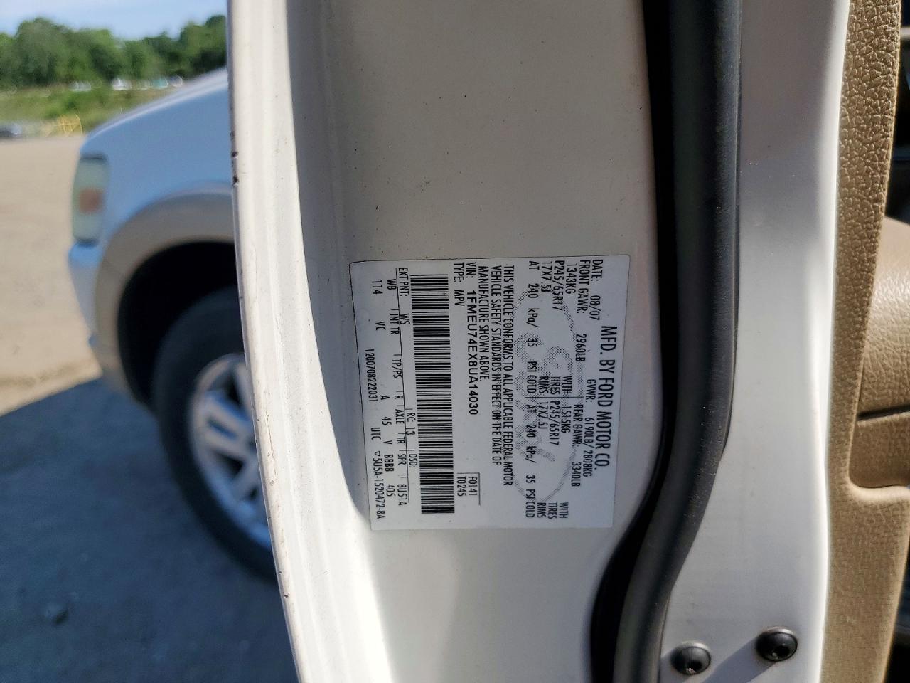 2008 Ford Explorer Eddie Bauer White vin: 1FMEU74EX8UA14030