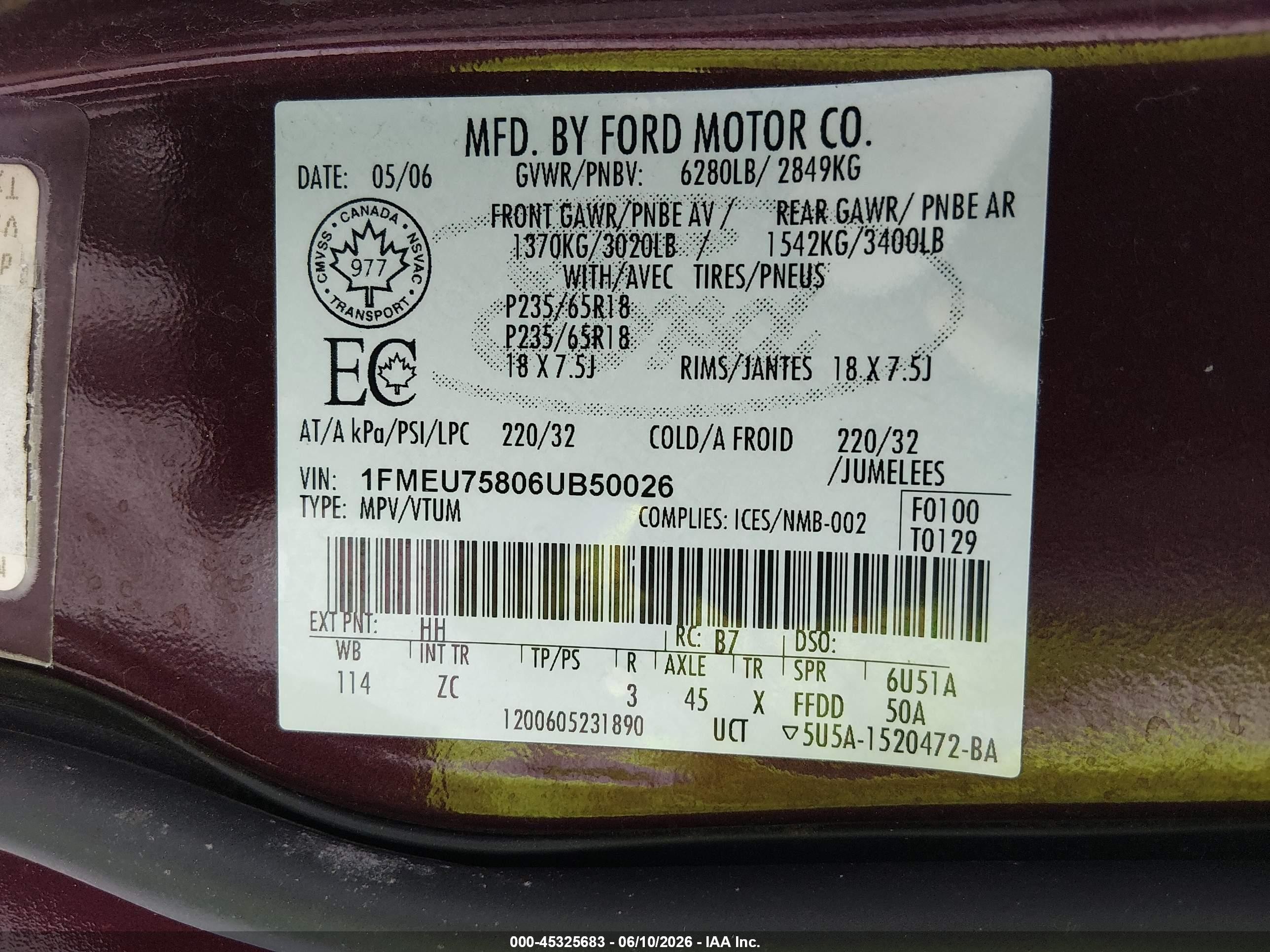 2006 Ford Explorer Limited Maroon vin: 1FMEU75806UB50026