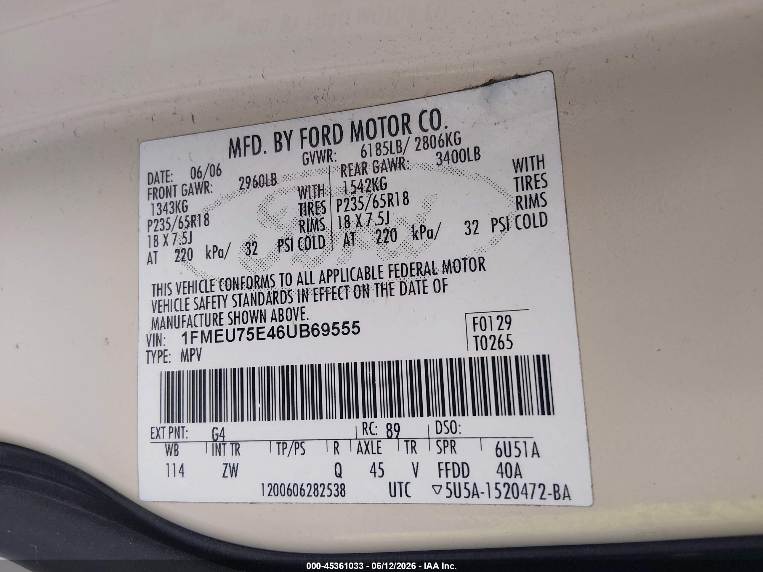 2006 Ford Explorer Limited White vin: 1FMEU75E46UB69555