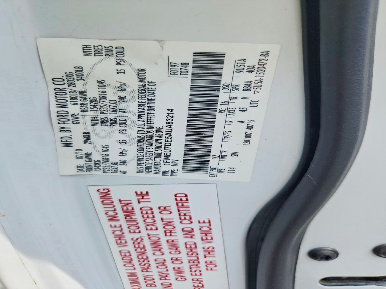 2010 Ford Explorer Xlt White vin: 1FMEU7DE5AUA83214