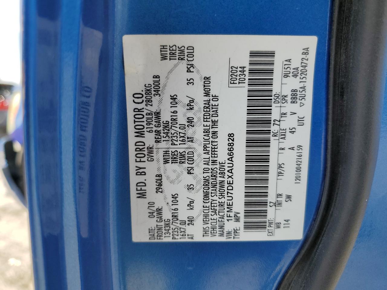2010 Ford Explorer Xlt Blue vin: 1FMEU7DEXAUA66828