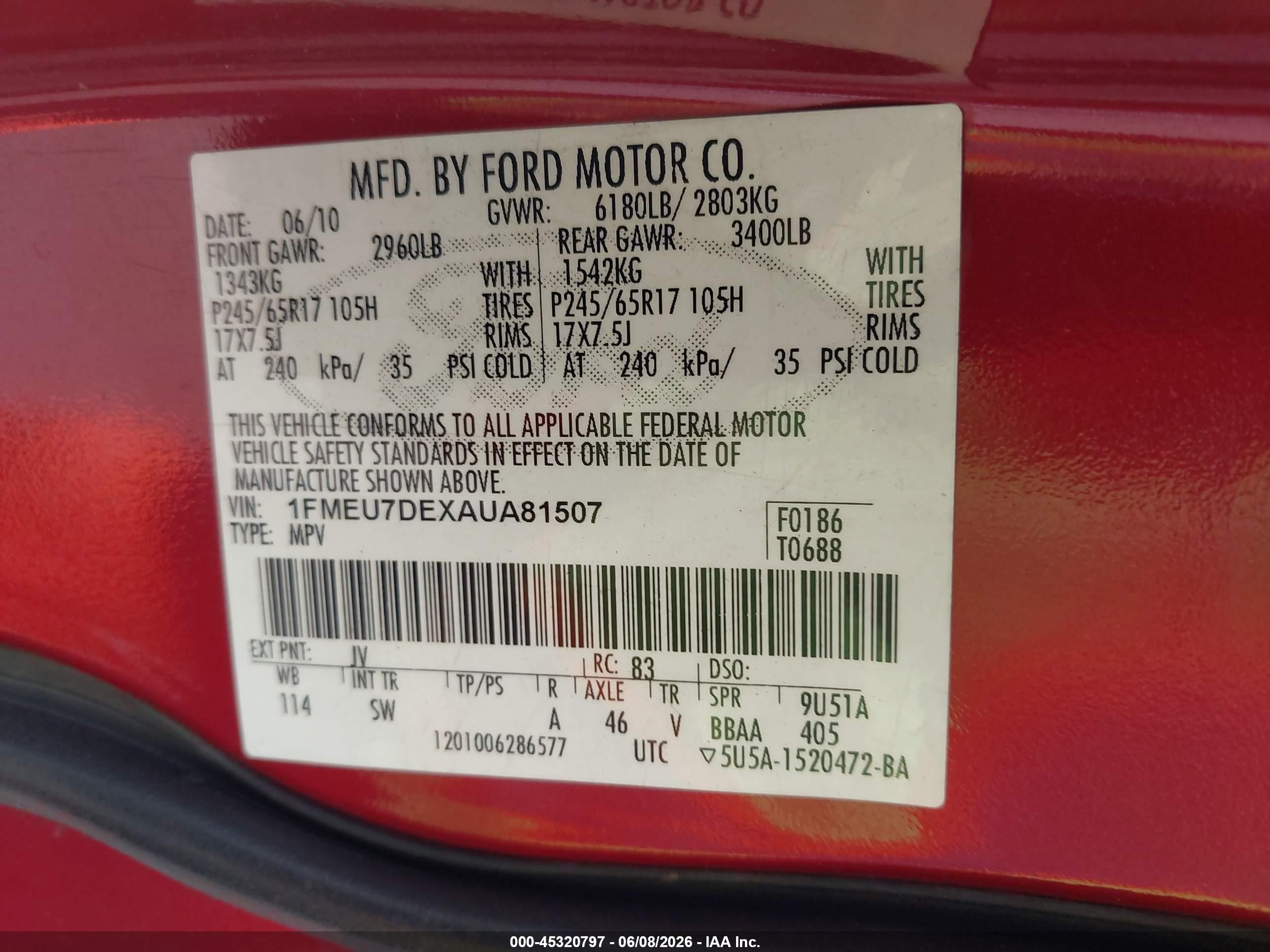 2010 Ford Explorer Xlt Red vin: 1FMEU7DEXAUA81507