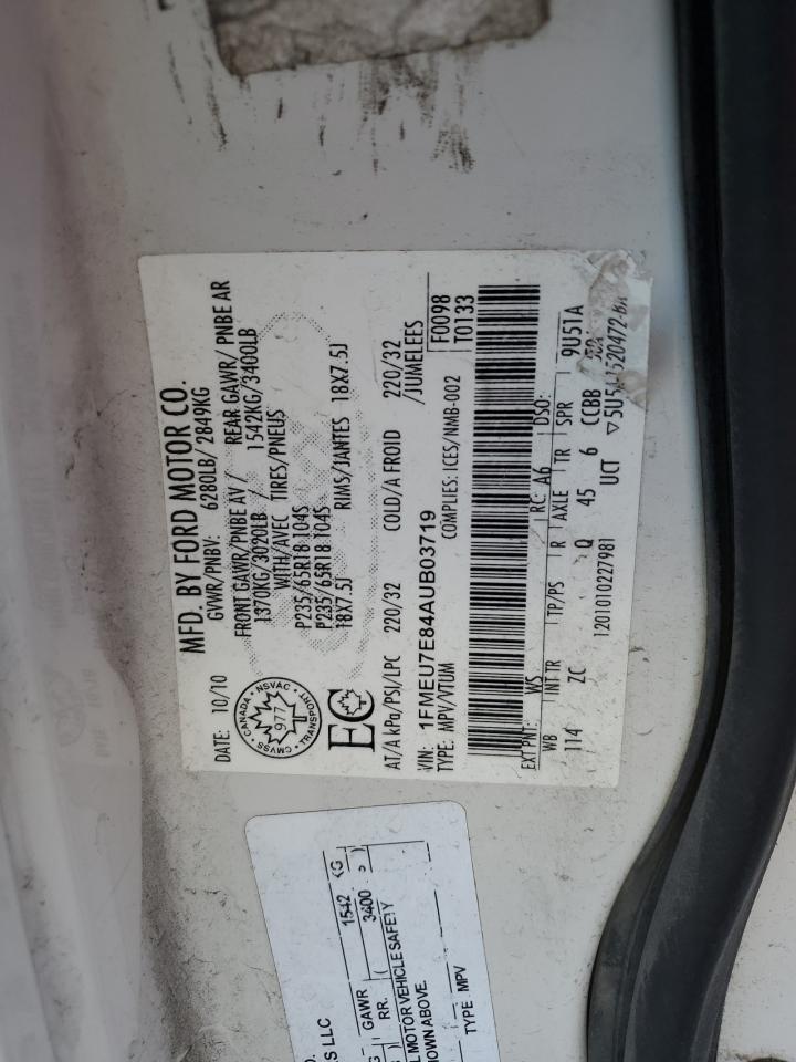 2010 Ford Explorer Eddie Bauer White vin: 1FMEU7E84AUB03719