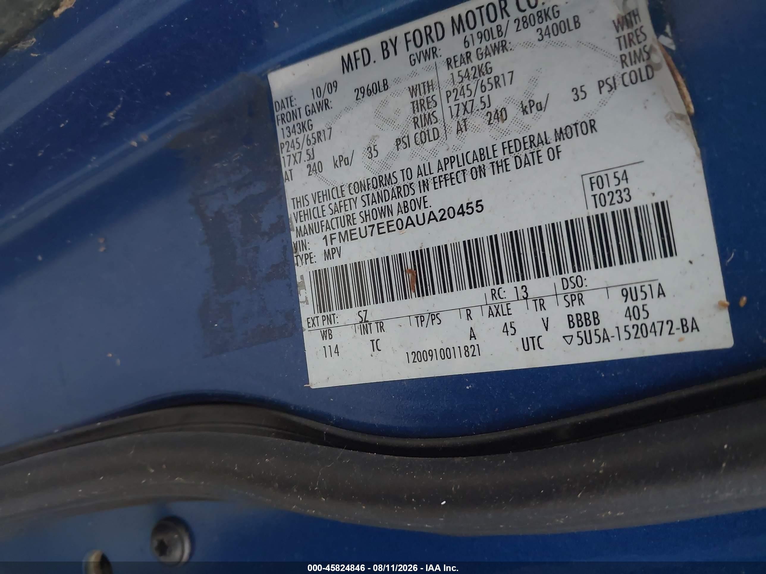 2010 Ford Explorer Eddie Bauer Blue vin: 1FMEU7EE0AUA20455