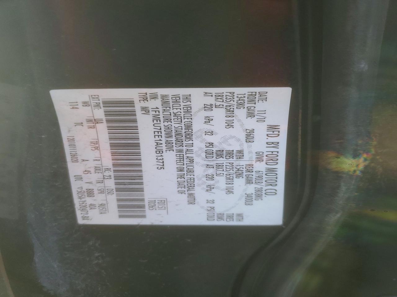 2010 Ford Explorer Eddie Bauer Black vin: 1FMEU7EE1AUB13775