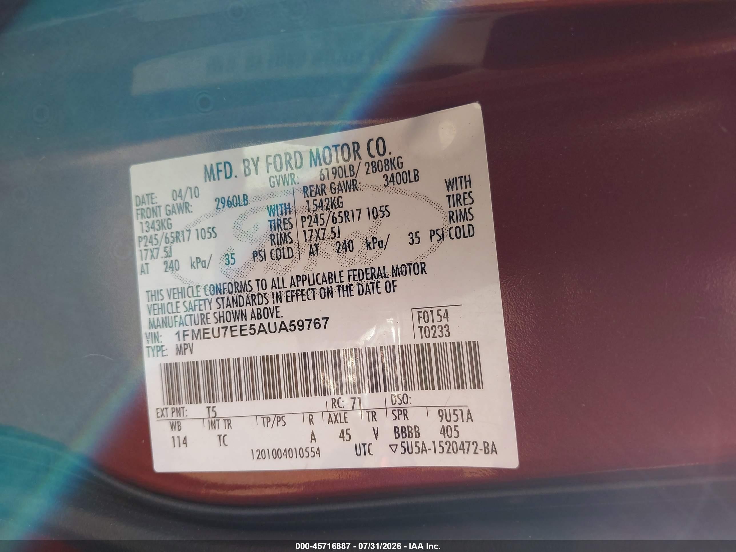 2010 Ford Explorer Eddie Bauer Burgundy vin: 1FMEU7EE5AUA59767