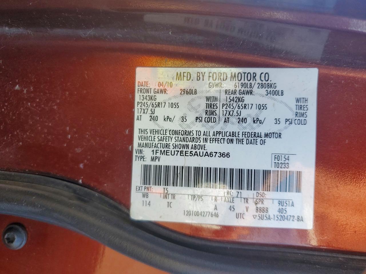 2010 Ford Explorer Eddie Bauer Maroon vin: 1FMEU7EE5AUA67366