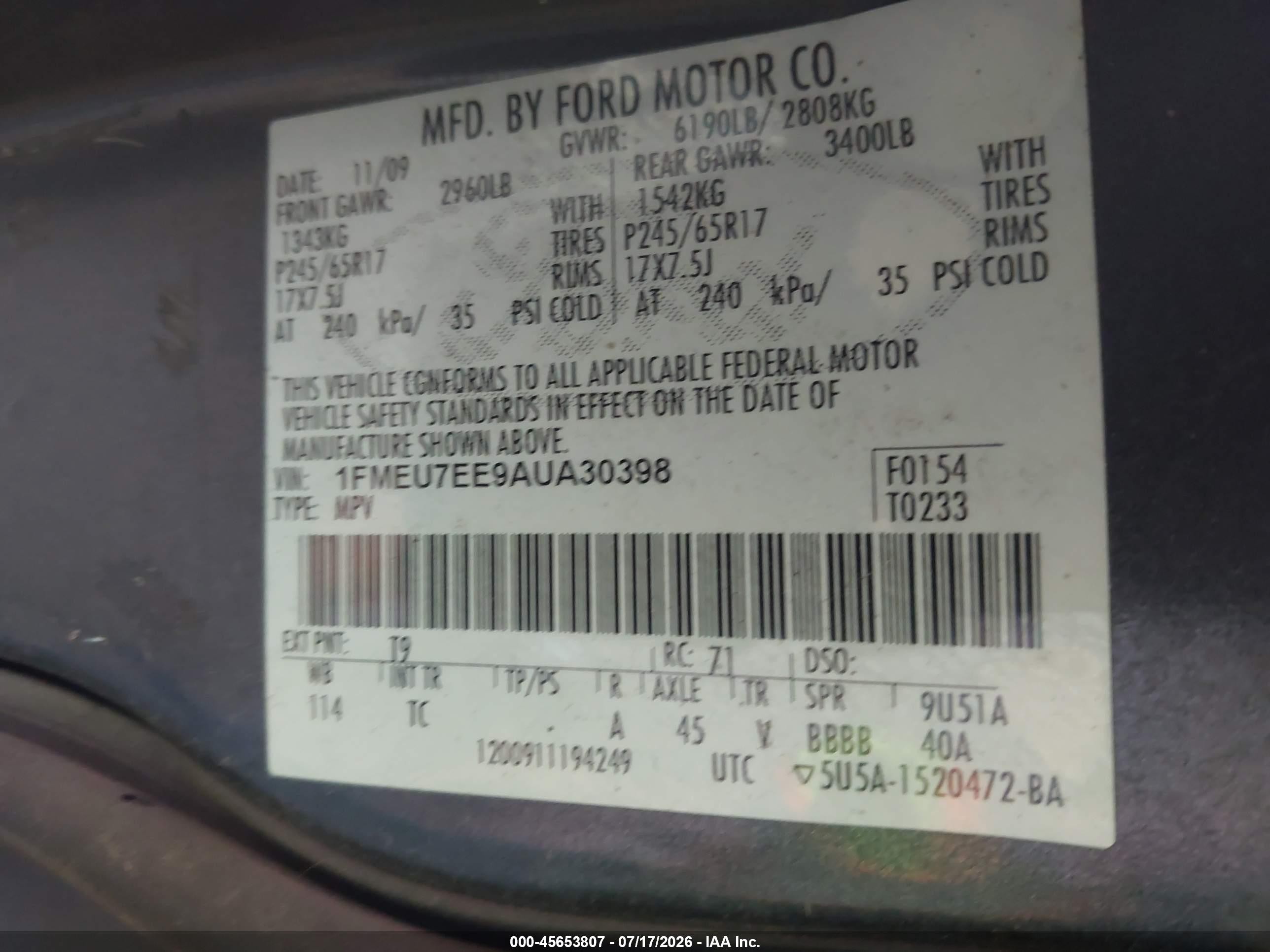2010 Ford Explorer Eddie Bauer Gray vin: 1FMEU7EE9AUA30398