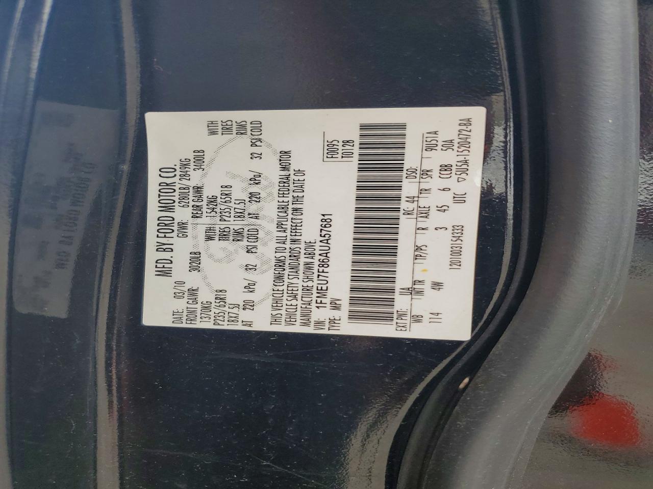 2010 Ford Explorer Limited Black vin: 1FMEU7F86AUA57681