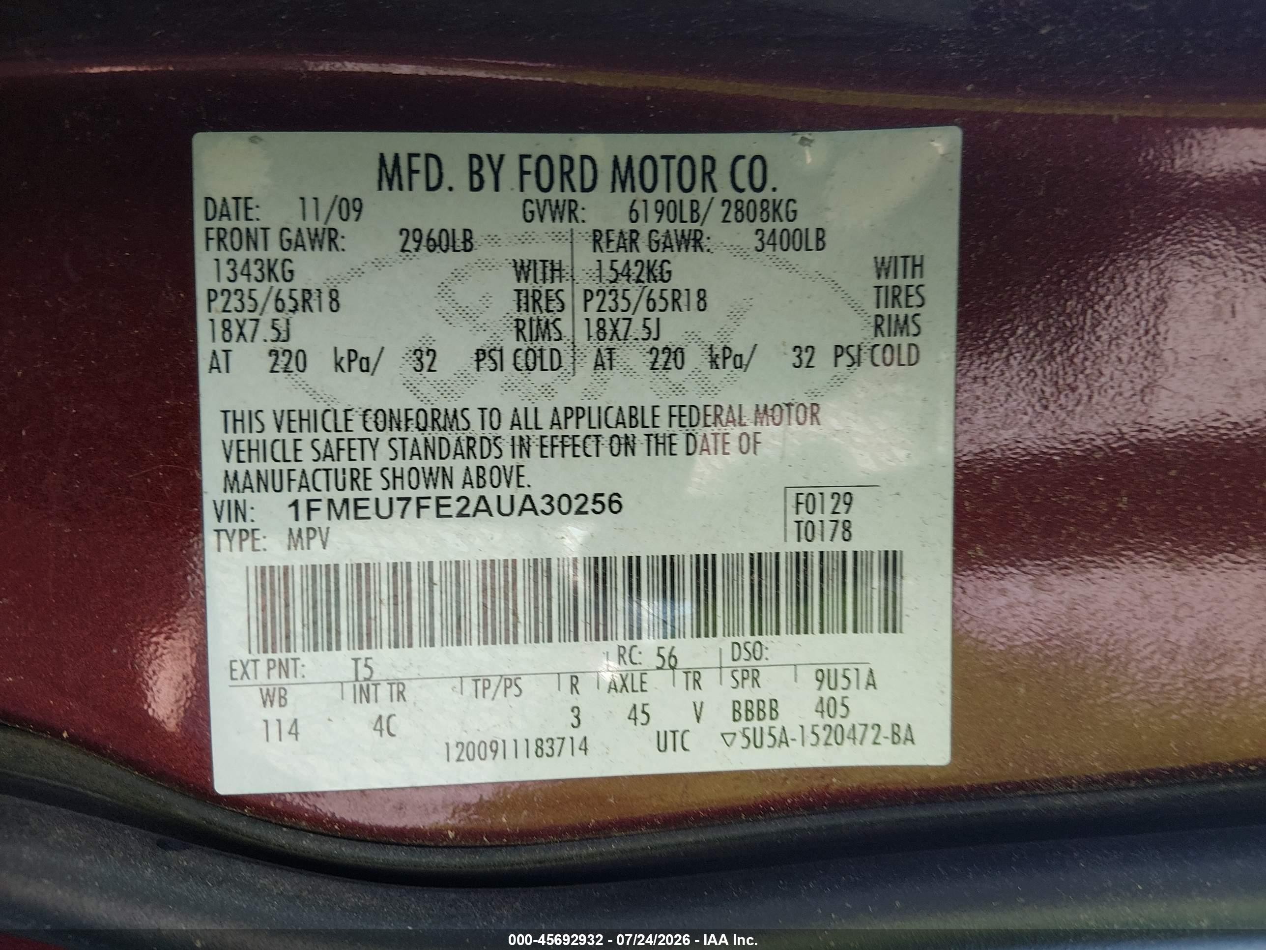 2010 Ford Explorer Limited Темно-бордовый vin: 1FMEU7FE2AUA30256