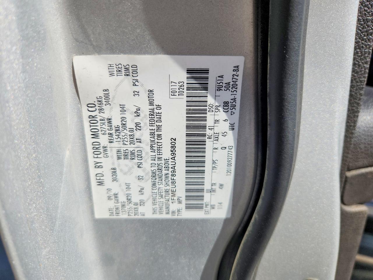 2010 Ford Explorer Limited Silver vin: 1FMEU8F89AUA95802
