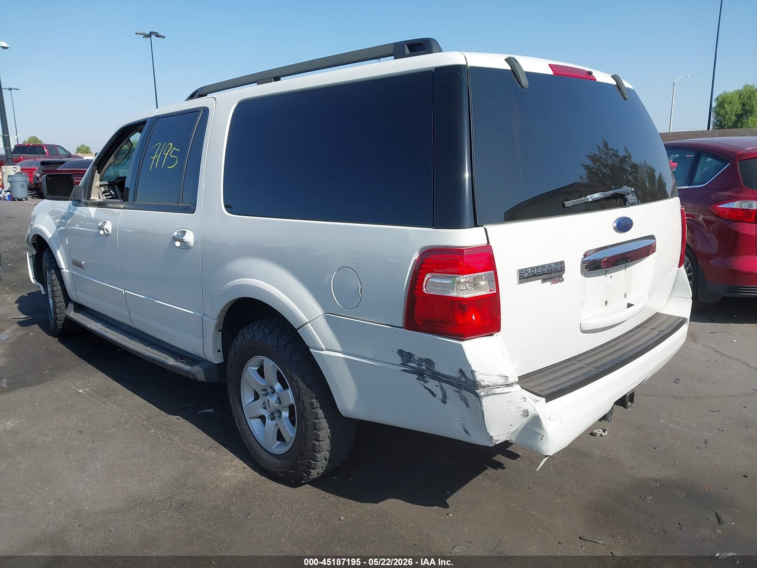 2008 Ford Expedition El Xlt White vin: 1FMFK15548LA07554