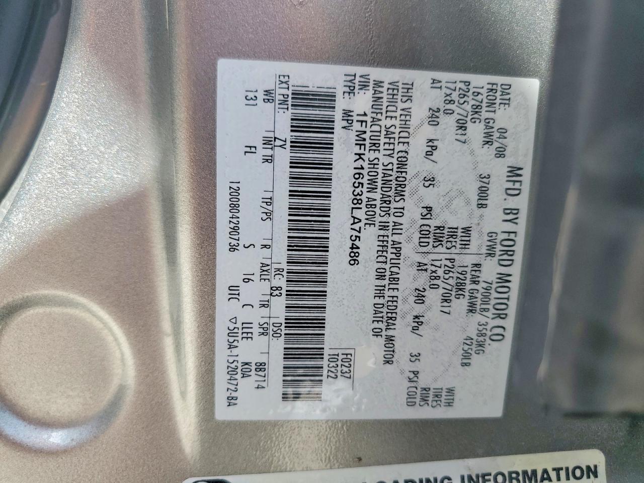 2008 Ford Expedition El Xlt Серебряный vin: 1FMFK16538LA75486