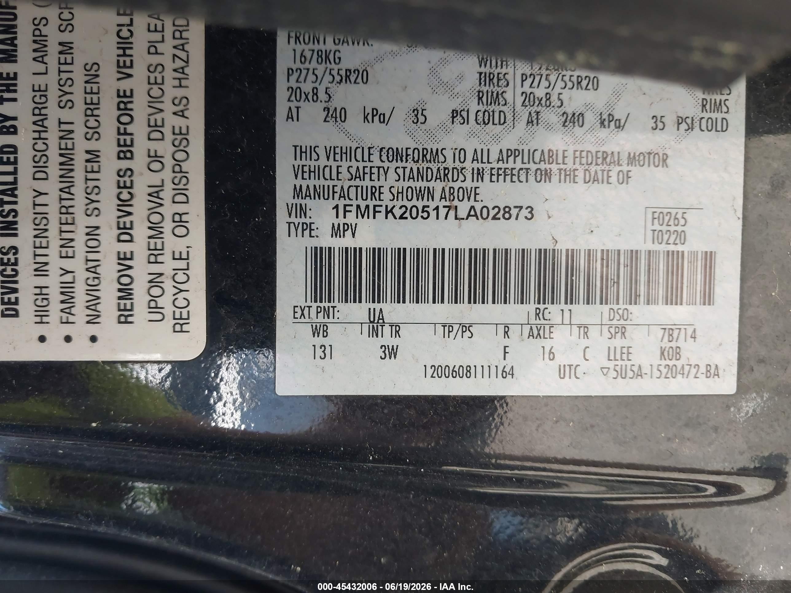 2007 Ford Expedition El Limited Black vin: 1FMFK20517LA02873