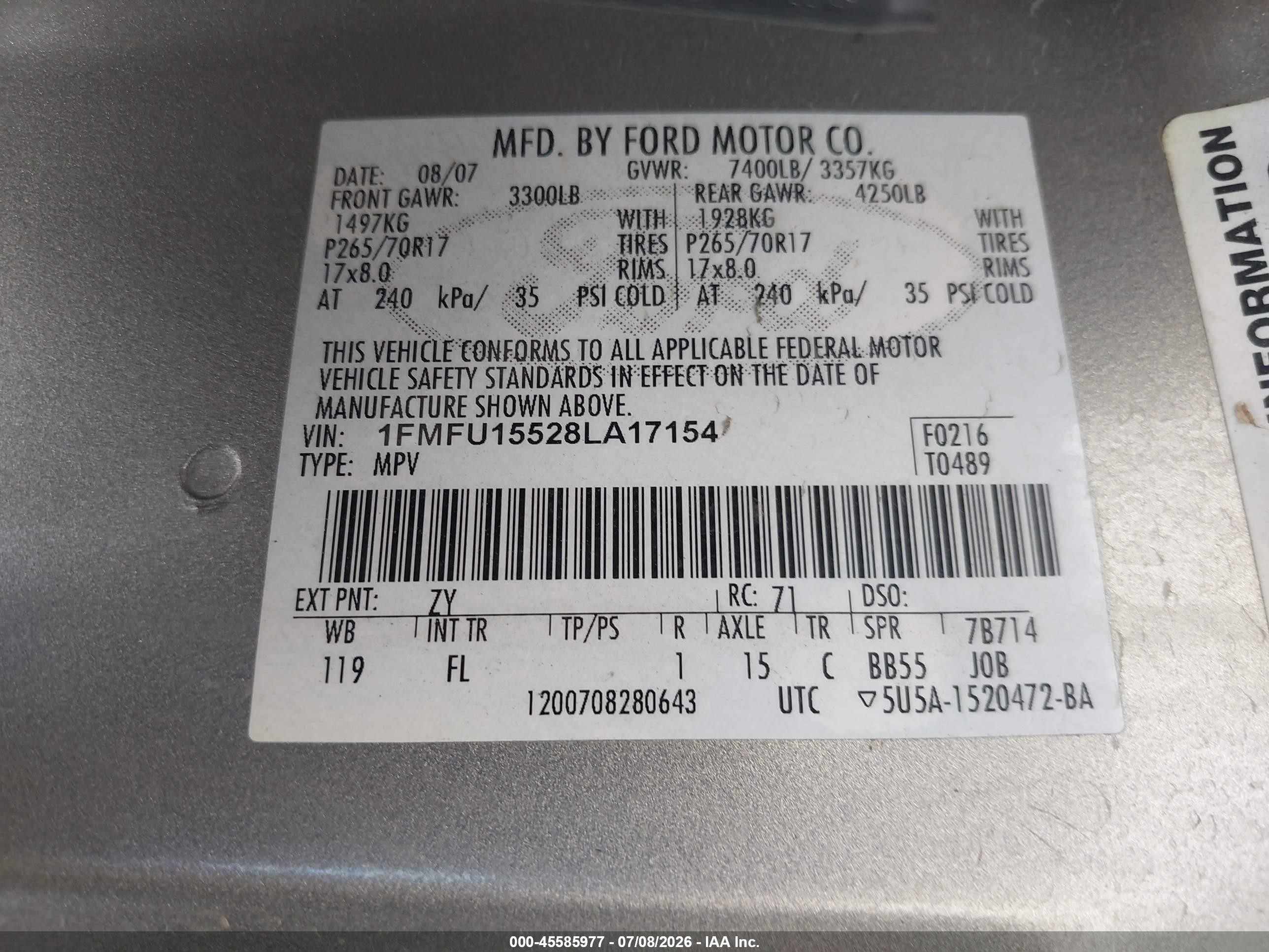 2008 Ford Expedition Xlt Silver vin: 1FMFU15528LA17154