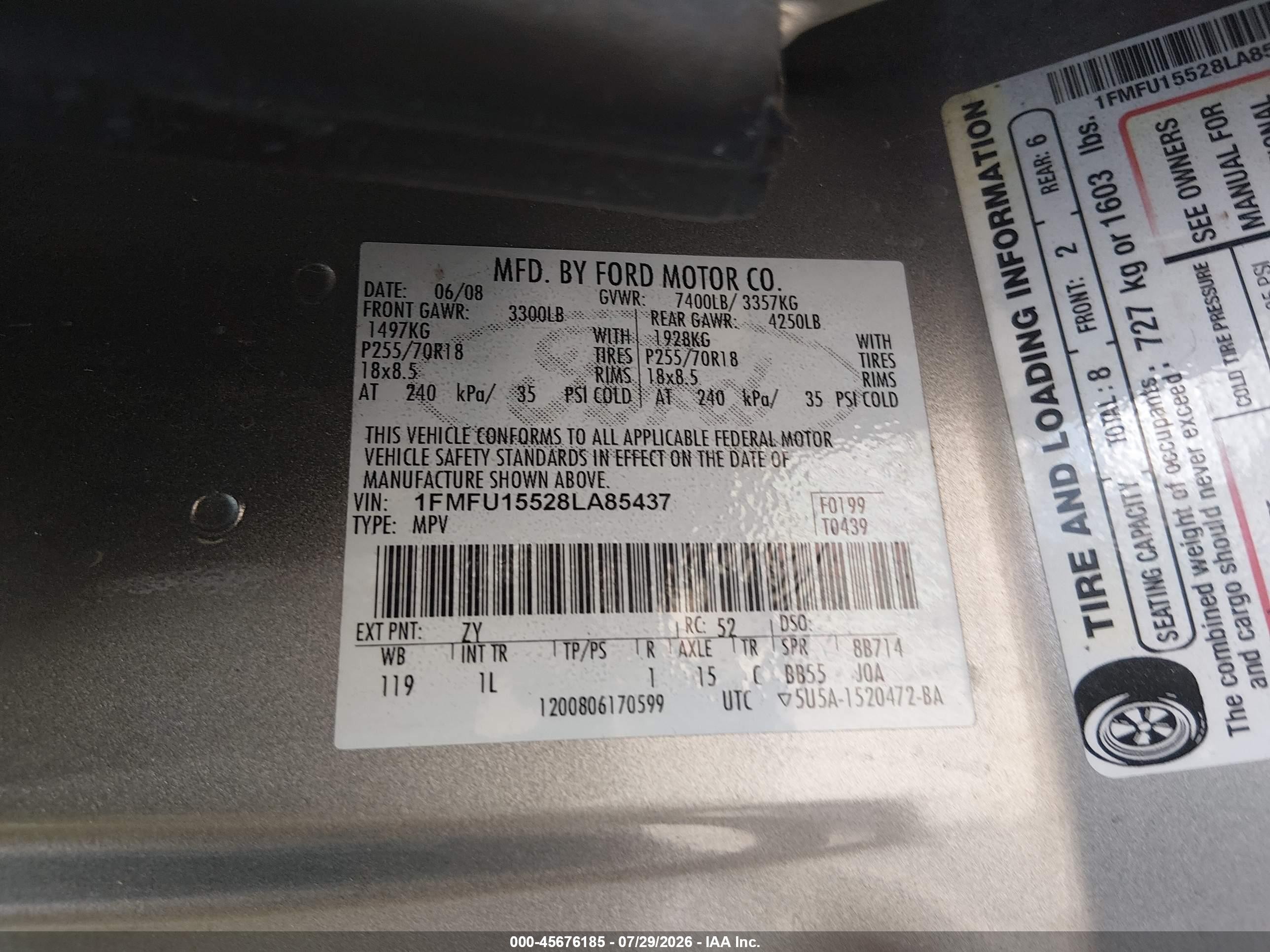 2008 Ford Expedition Xlt Gray vin: 1FMFU15528LA85437