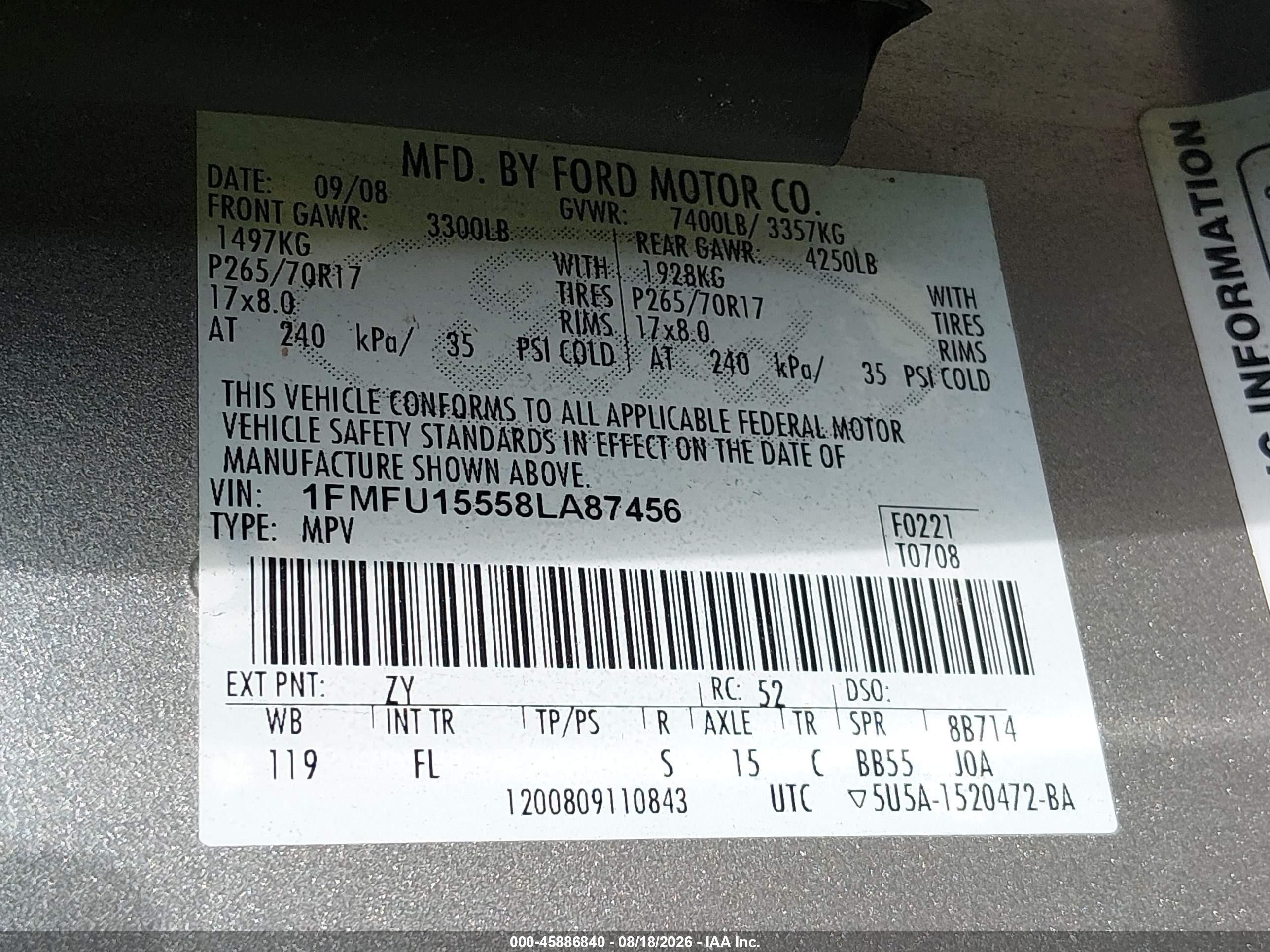 2008 Ford Expedition Xlt Silver vin: 1FMFU15558LA87456