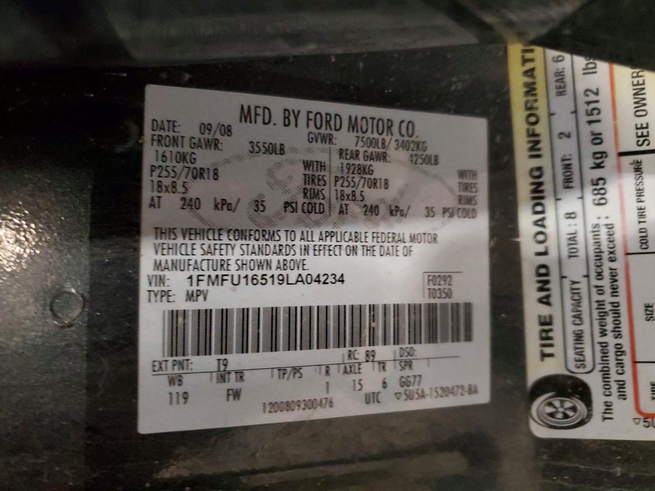 2009 Ford Expedition Xlt Charcoal vin: 1FMFU16519LA04234