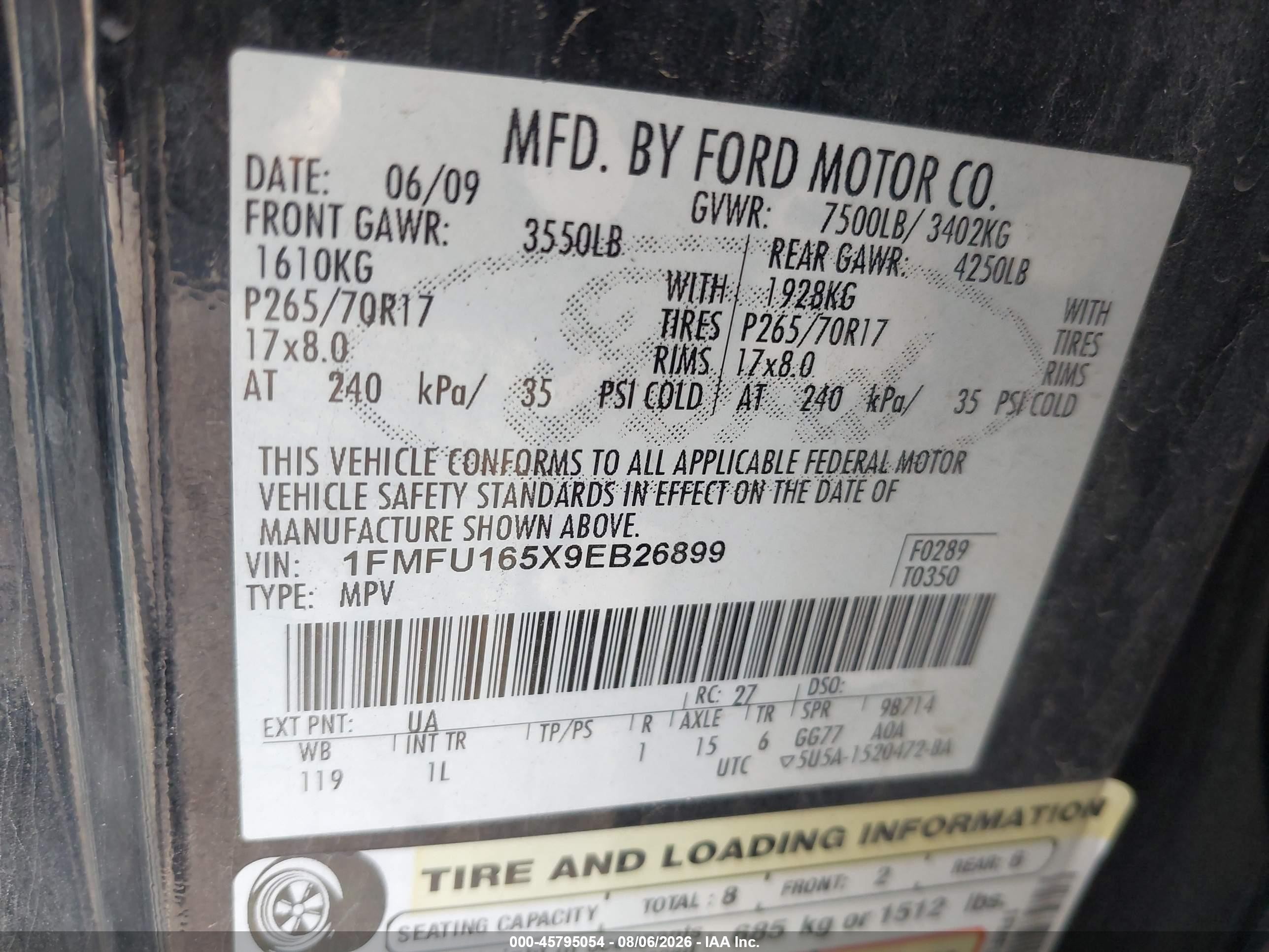 2009 Ford Expedition Xlt Black vin: 1FMFU165X9EB26899