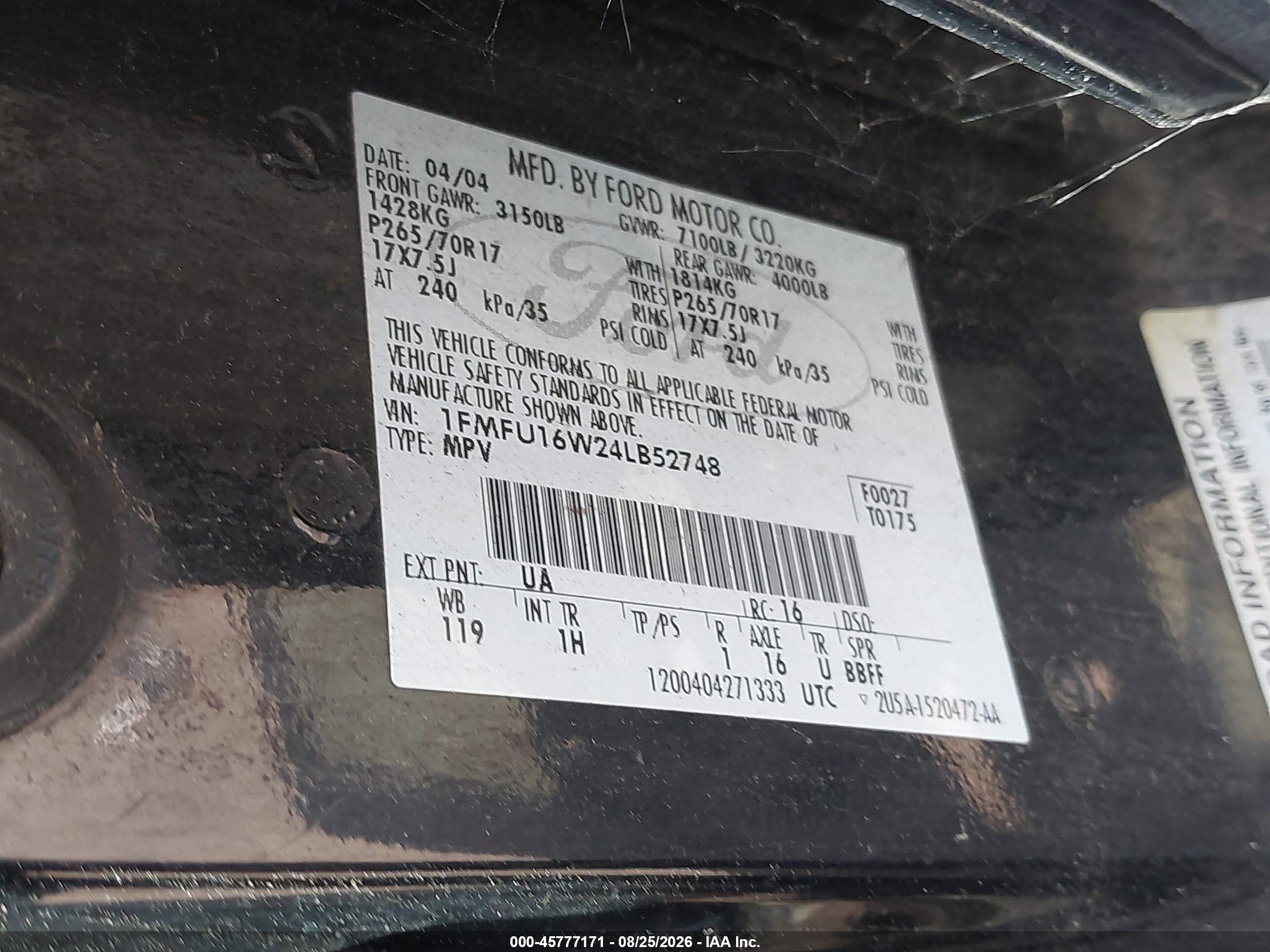 2004 Ford Expedition Xlt Black vin: 1FMFU16W24LB52748