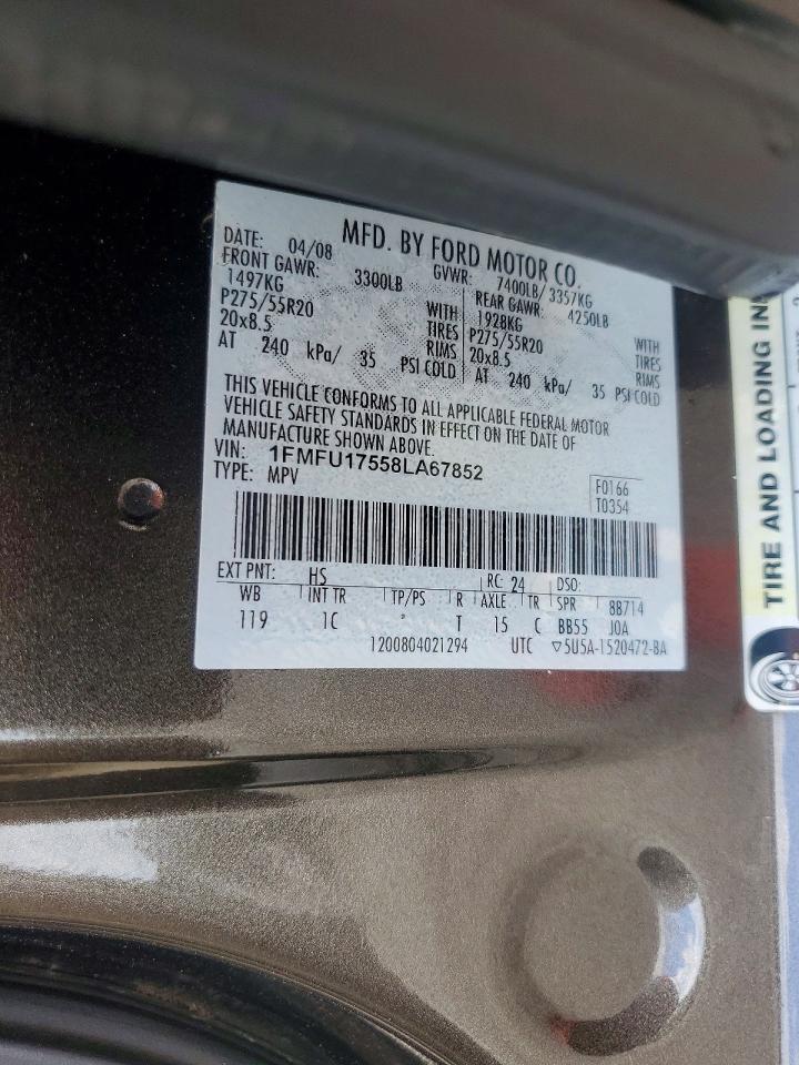 2008 Ford Expedition Eddie Bauer Коричневый vin: 1FMFU17558LA67852