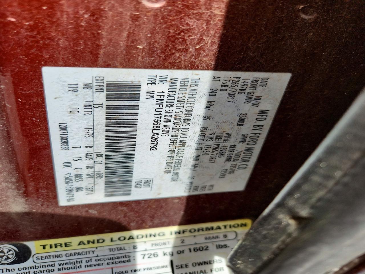 2008 Ford Expedition Eddie Bauer Burgundy vin: 1FMFU17568LA26792