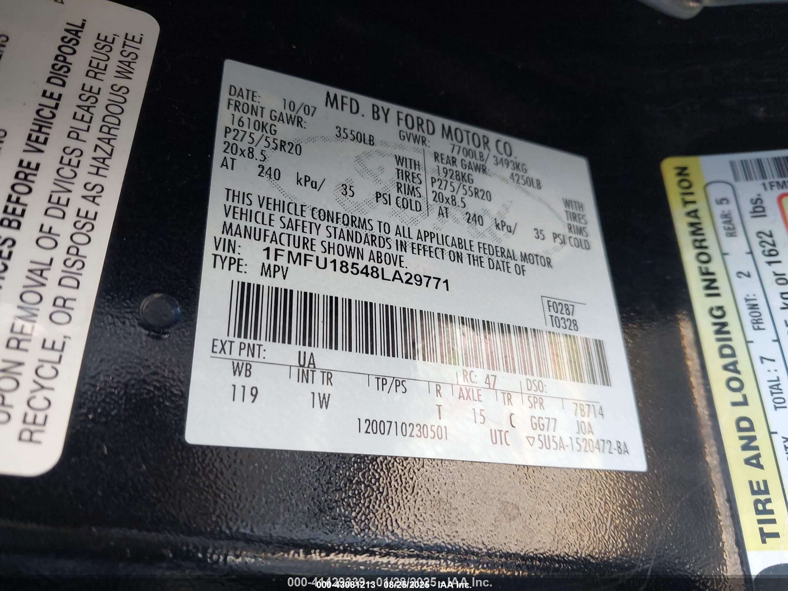 2008 Ford Expedition Eddie Bauer/king Ranch Black vin: 1FMFU18548LA29771