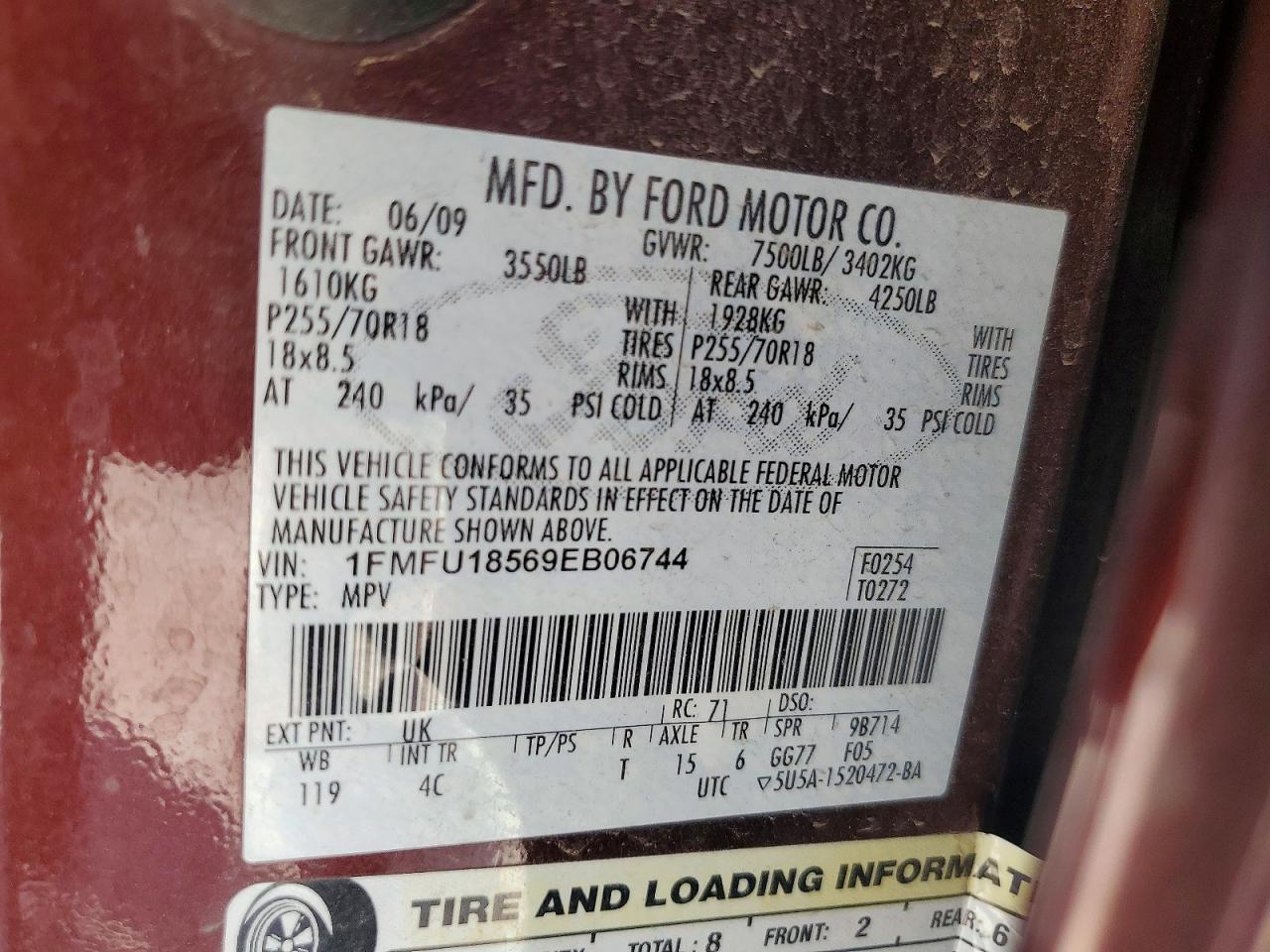 2009 Ford Expedition Eddie Bauer Brown vin: 1FMFU18569EB06744