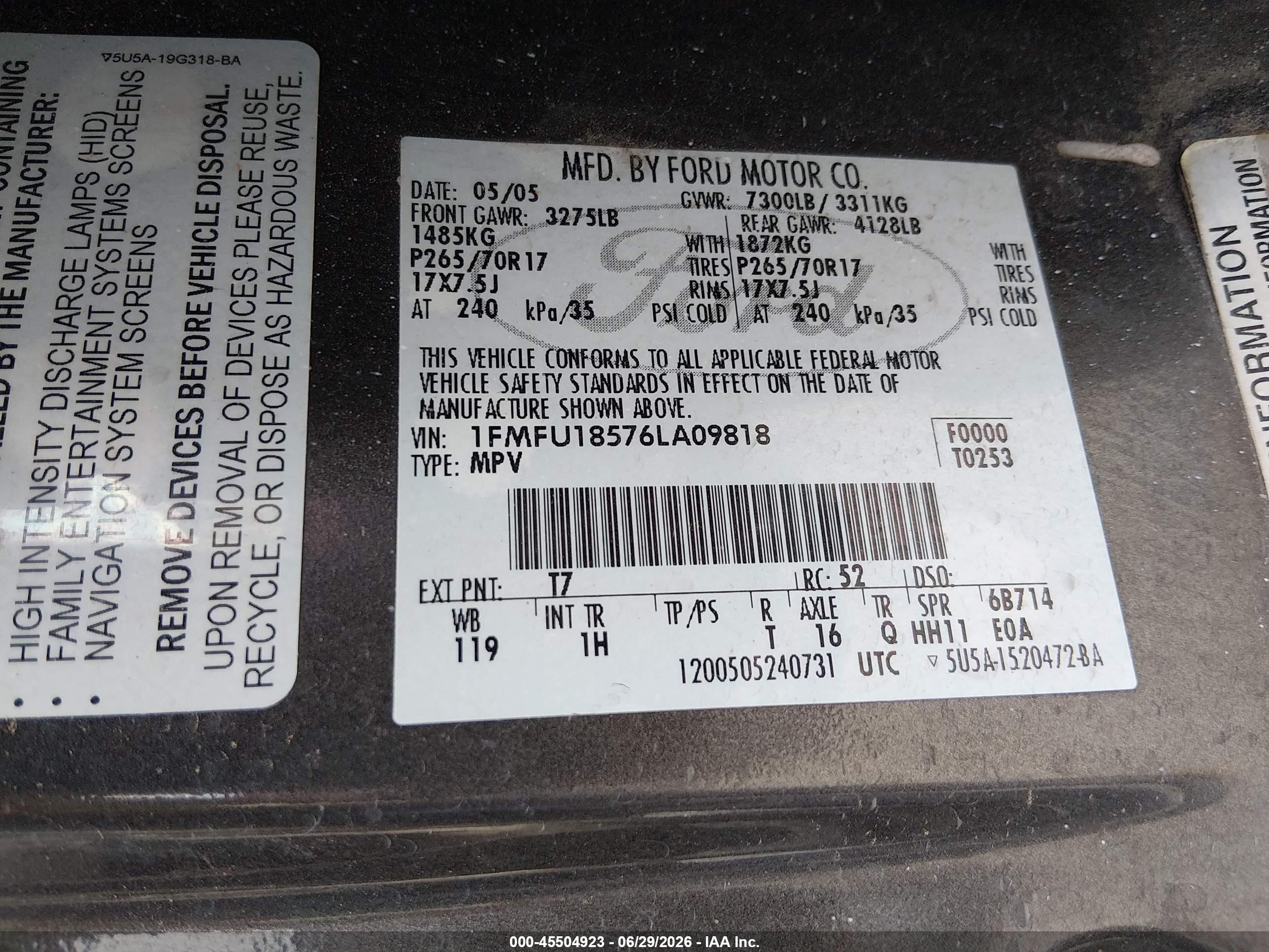 2006 Ford Expedition Eddie Bauer/king Ranch Dark Brown vin: 1FMFU18576LA09818