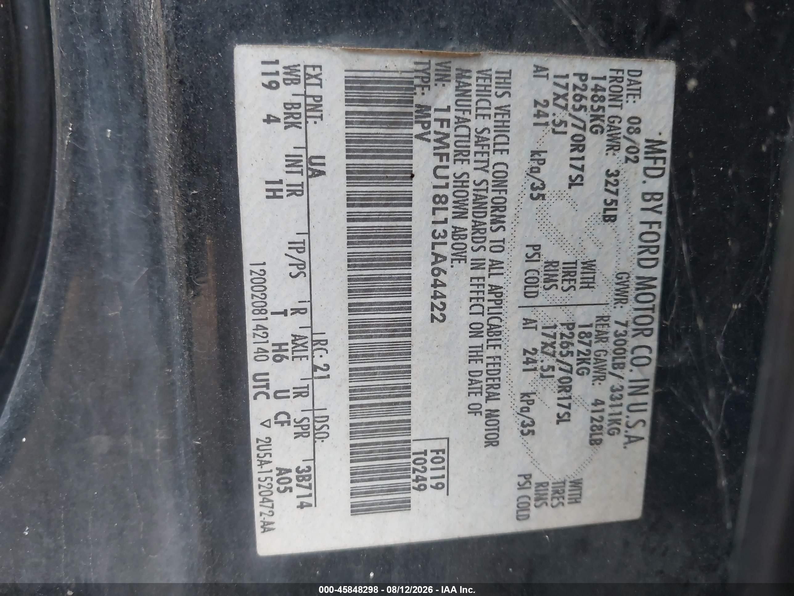 2003 Ford Expedition Eddie Bauer Черный vin: 1FMFU18L13LA64422