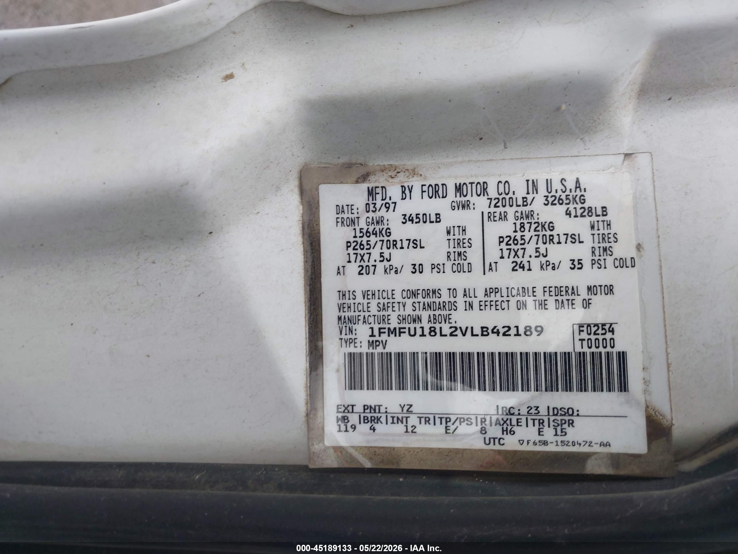 1997 Ford Expedition Eddie Bauer/xlt White vin: 1FMFU18L2VLB42189