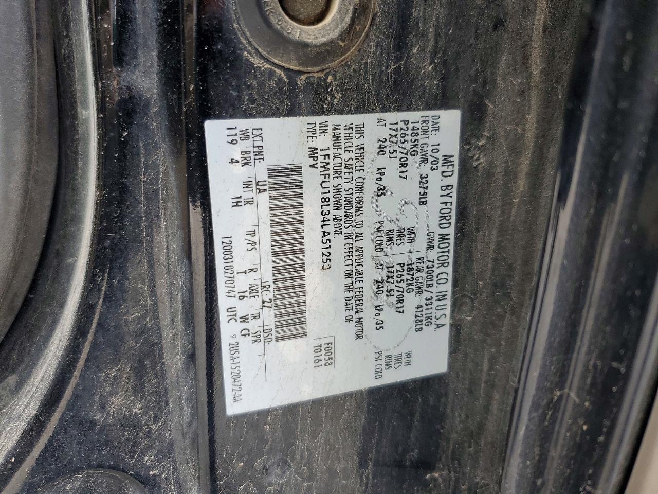 2004 Ford Expedition Eddie Bauer Black vin: 1FMFU18L34LA51253