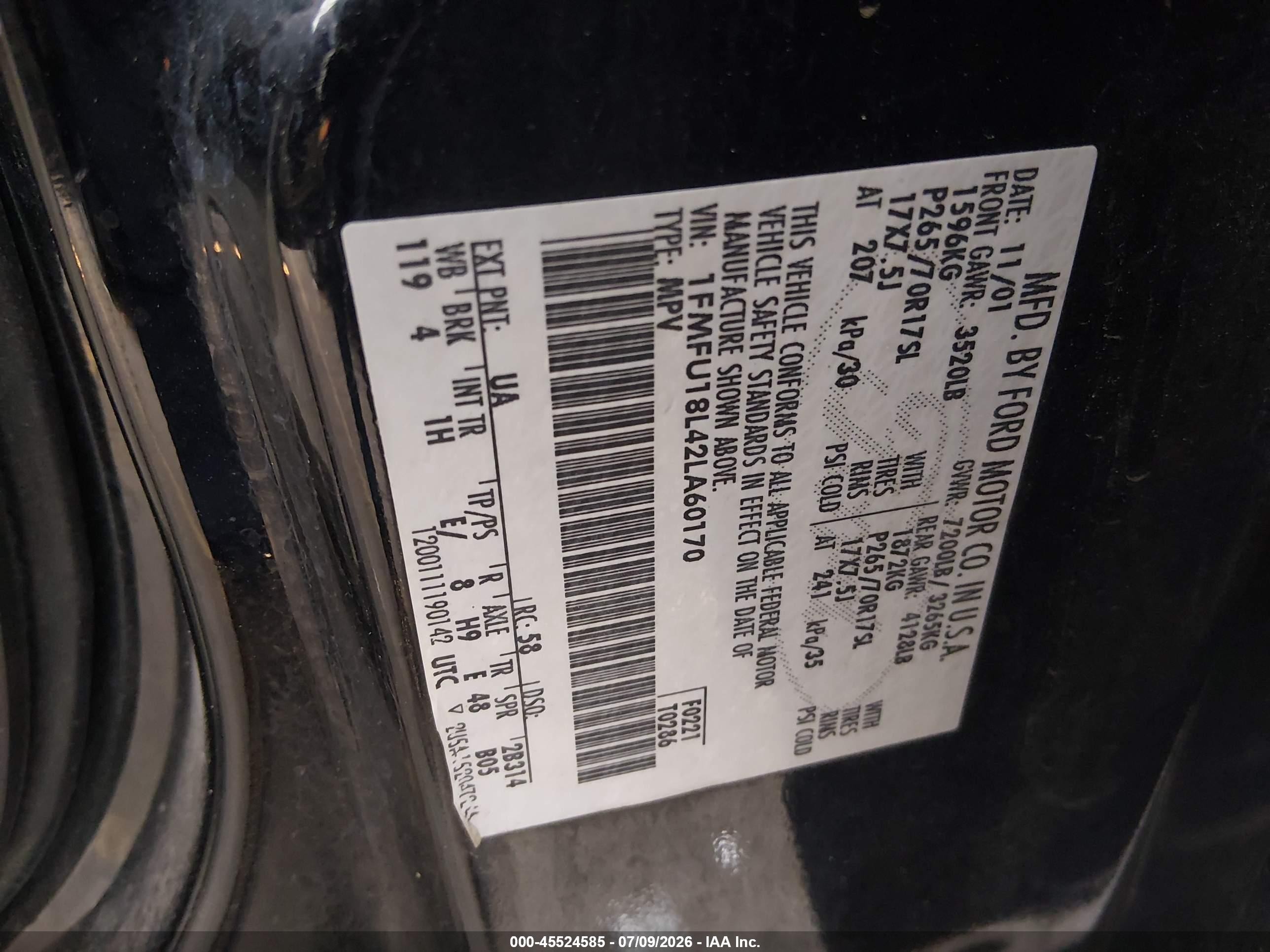 2002 Ford Expedition Eddie Bauer Black vin: 1FMFU18L42LA60170