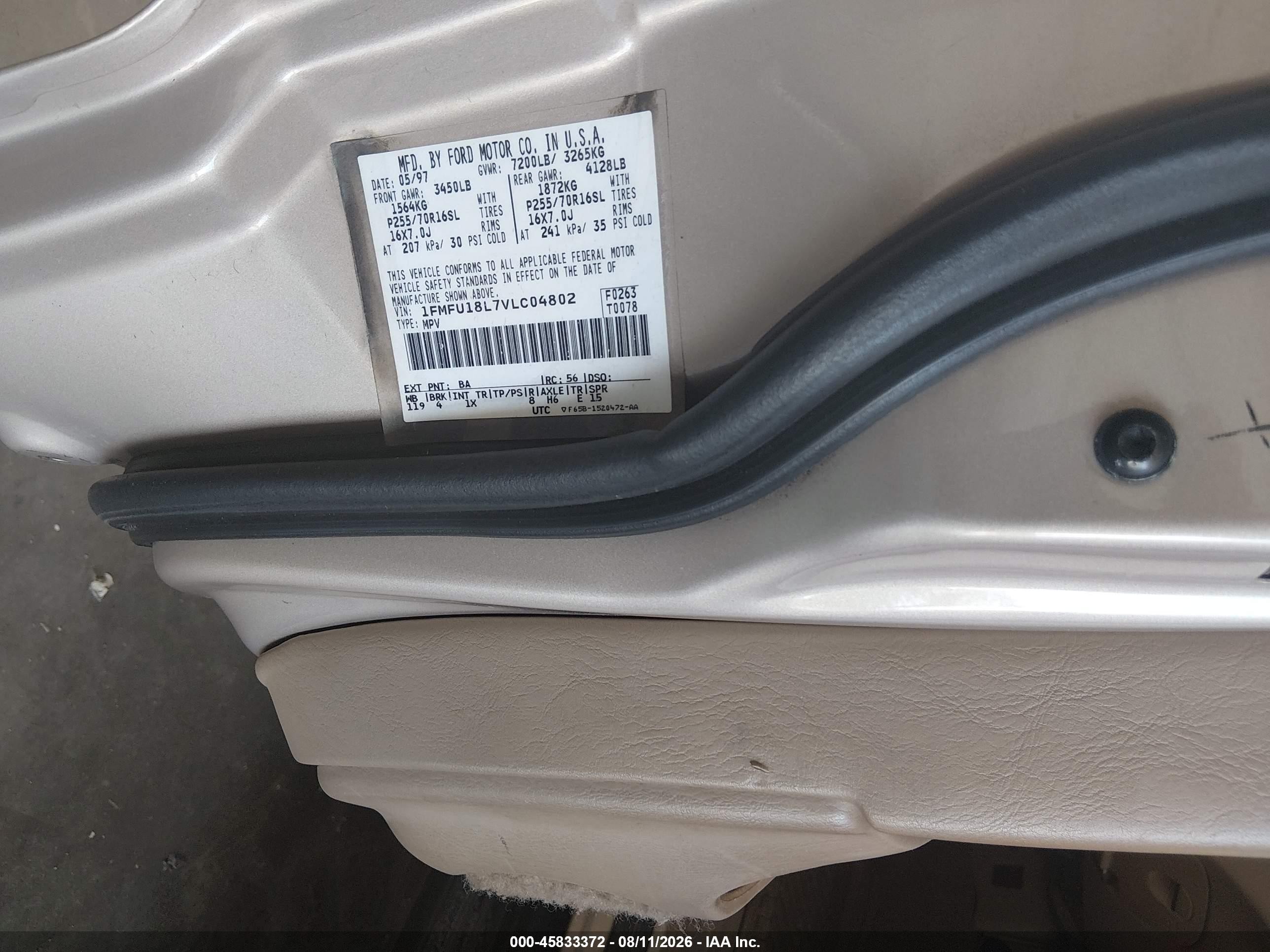 1997 Ford Expedition Eddie Bauer/xlt Gold vin: 1FMFU18L7VLC04802
