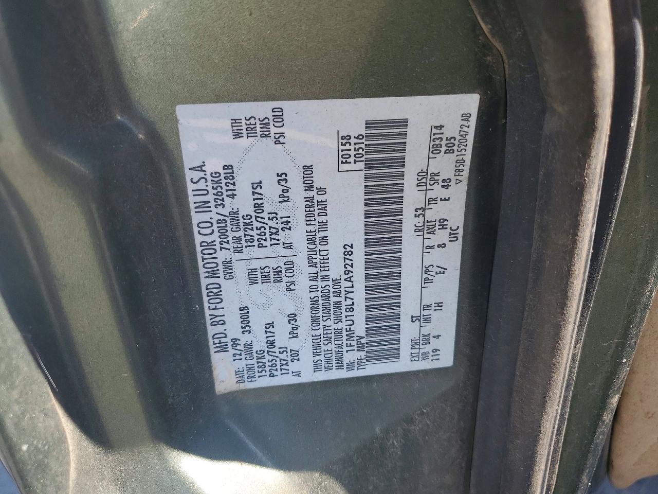 2000 Ford Expedition Eddie Bauer Green vin: 1FMFU18L7YLA92782
