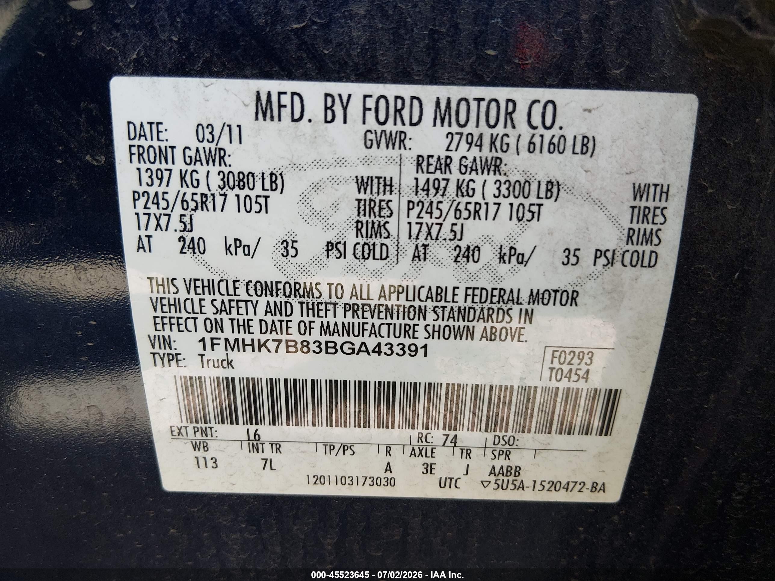 2011 Ford Explorer   Blue vin: 1FMHK7B83BGA43391