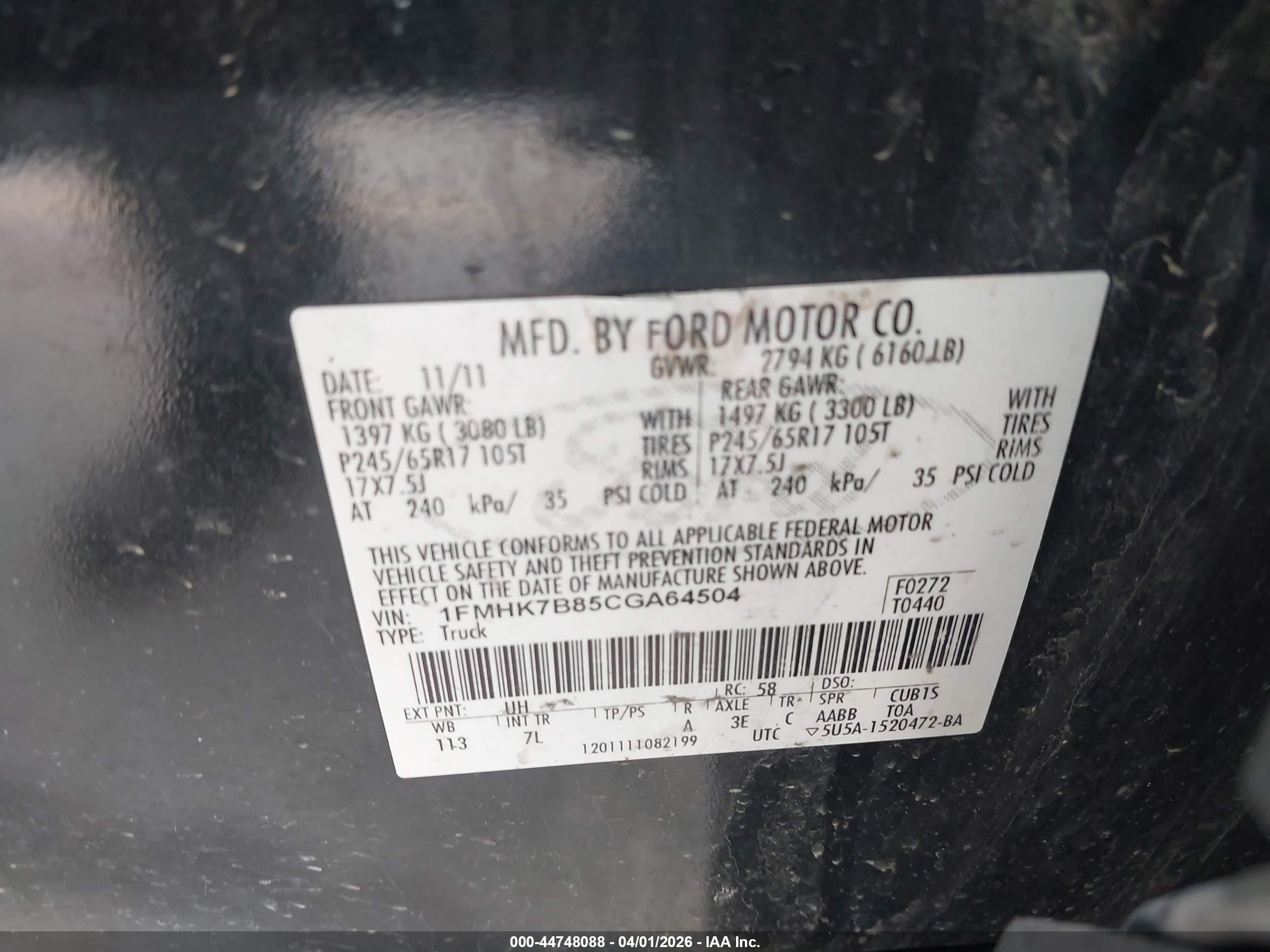 2012 Ford Explorer   Black vin: 1FMHK7B85CGA64504