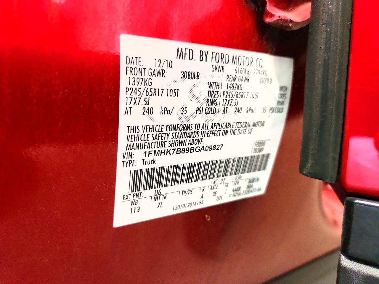 2011 Ford Explorer Red vin: 1FMHK7B89BGA09827