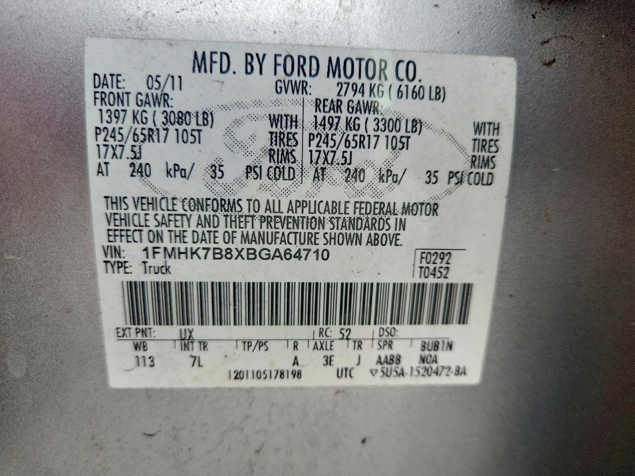 2011 Ford Explorer Silver vin: 1FMHK7B8XBGA64710